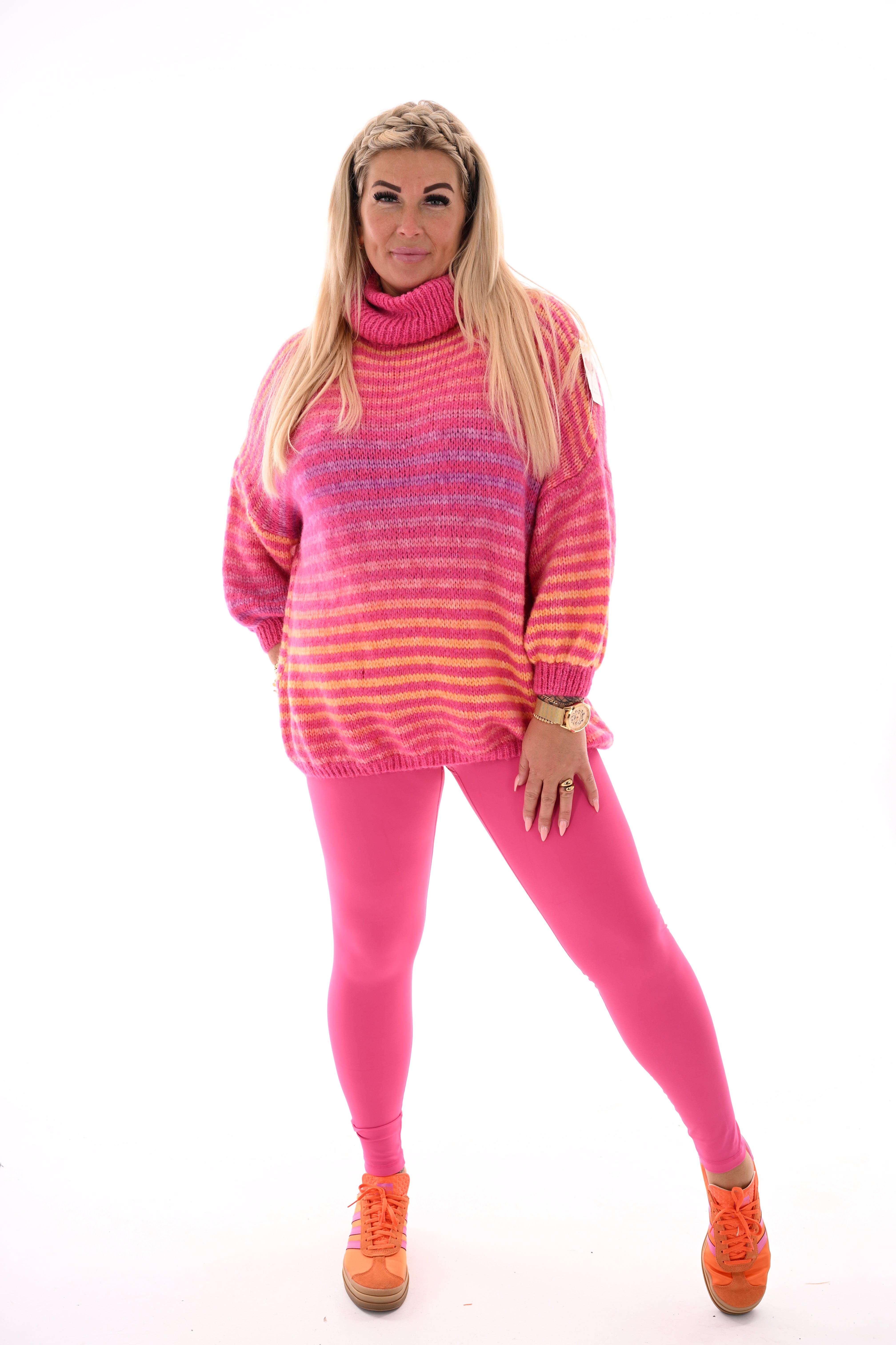 Gestreepte trui met col fuchsia