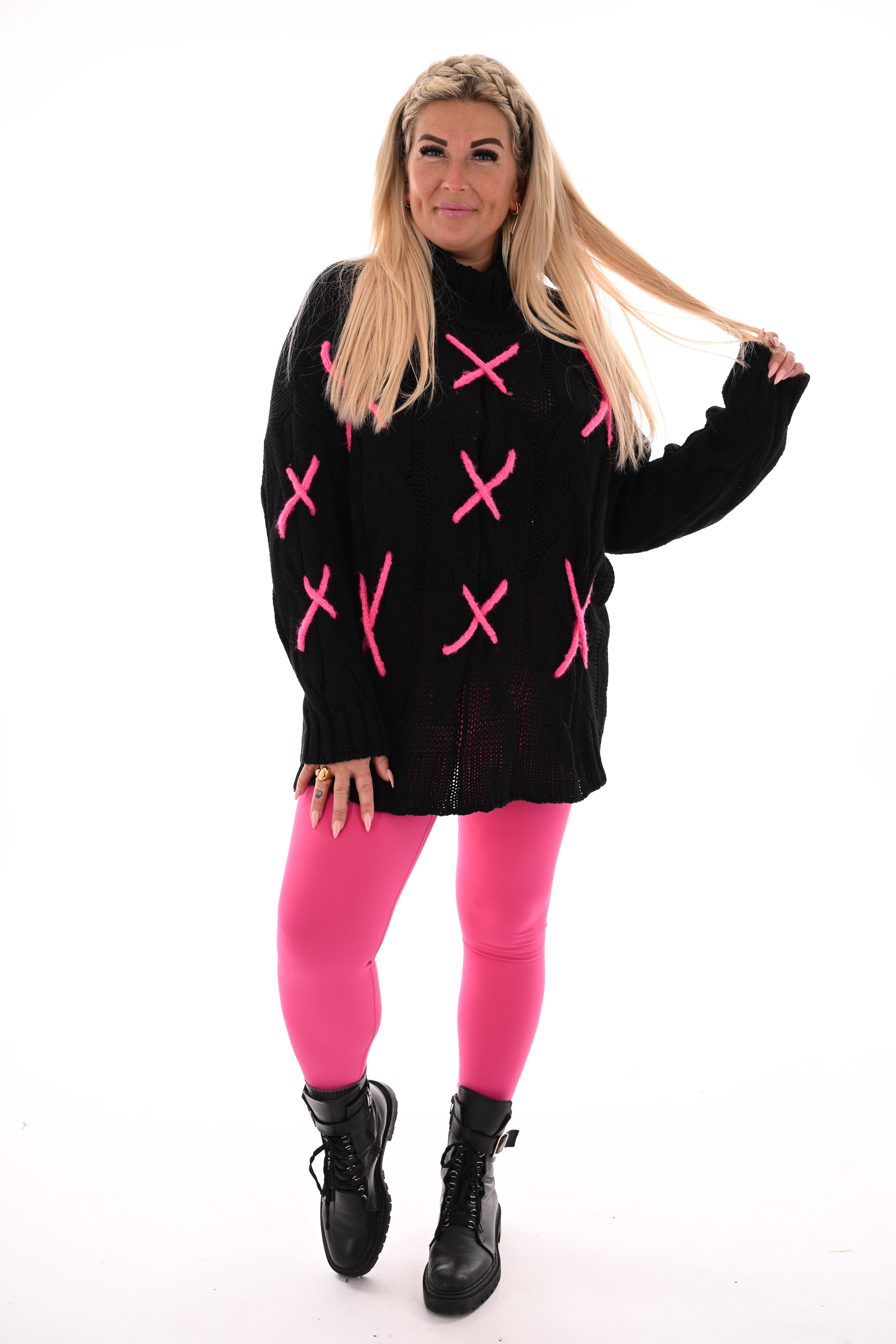 Gebreide trui grote stiksel zwart