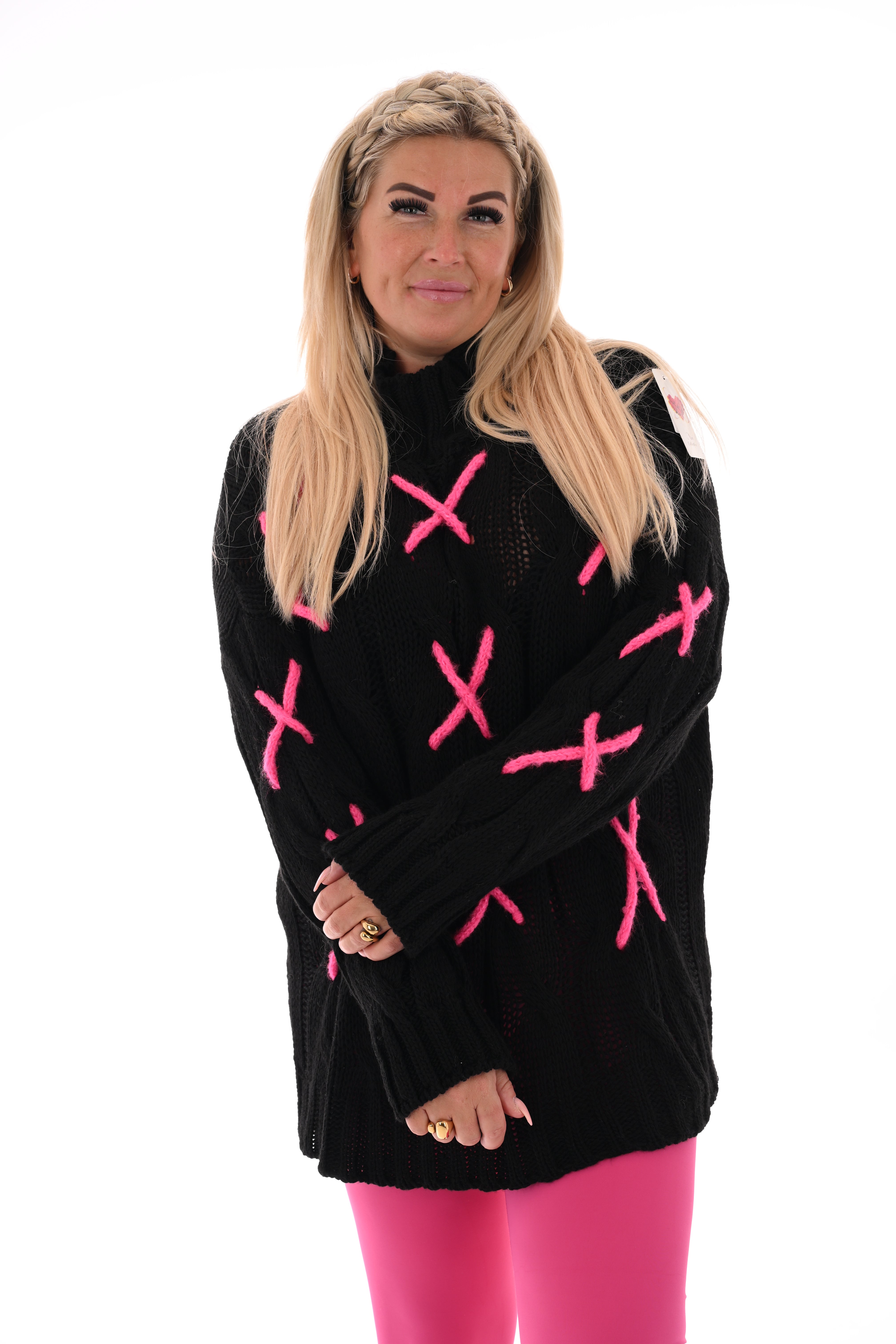 Gebreide trui grote stiksel zwart