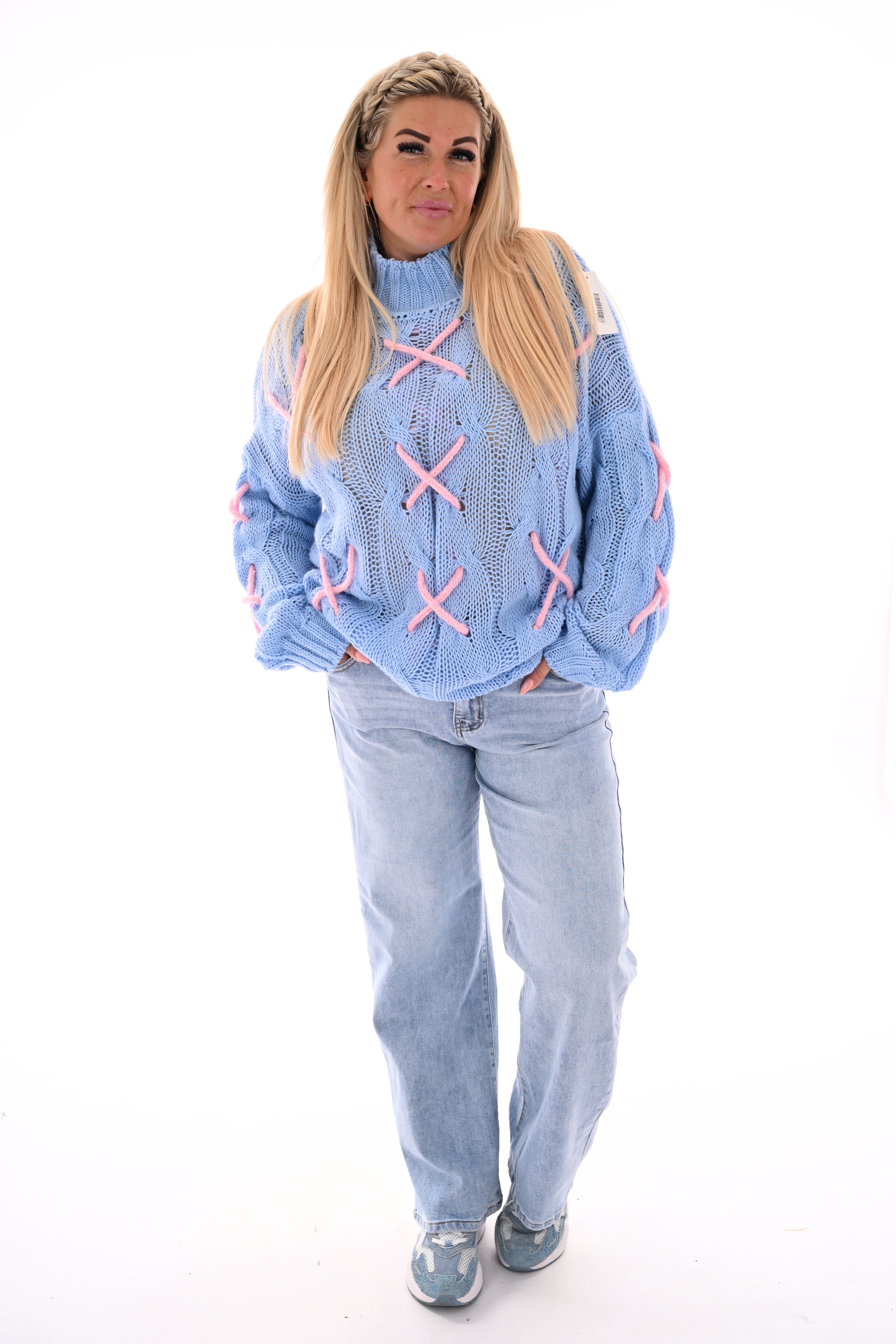 Gebreide trui grote stiksel blauw