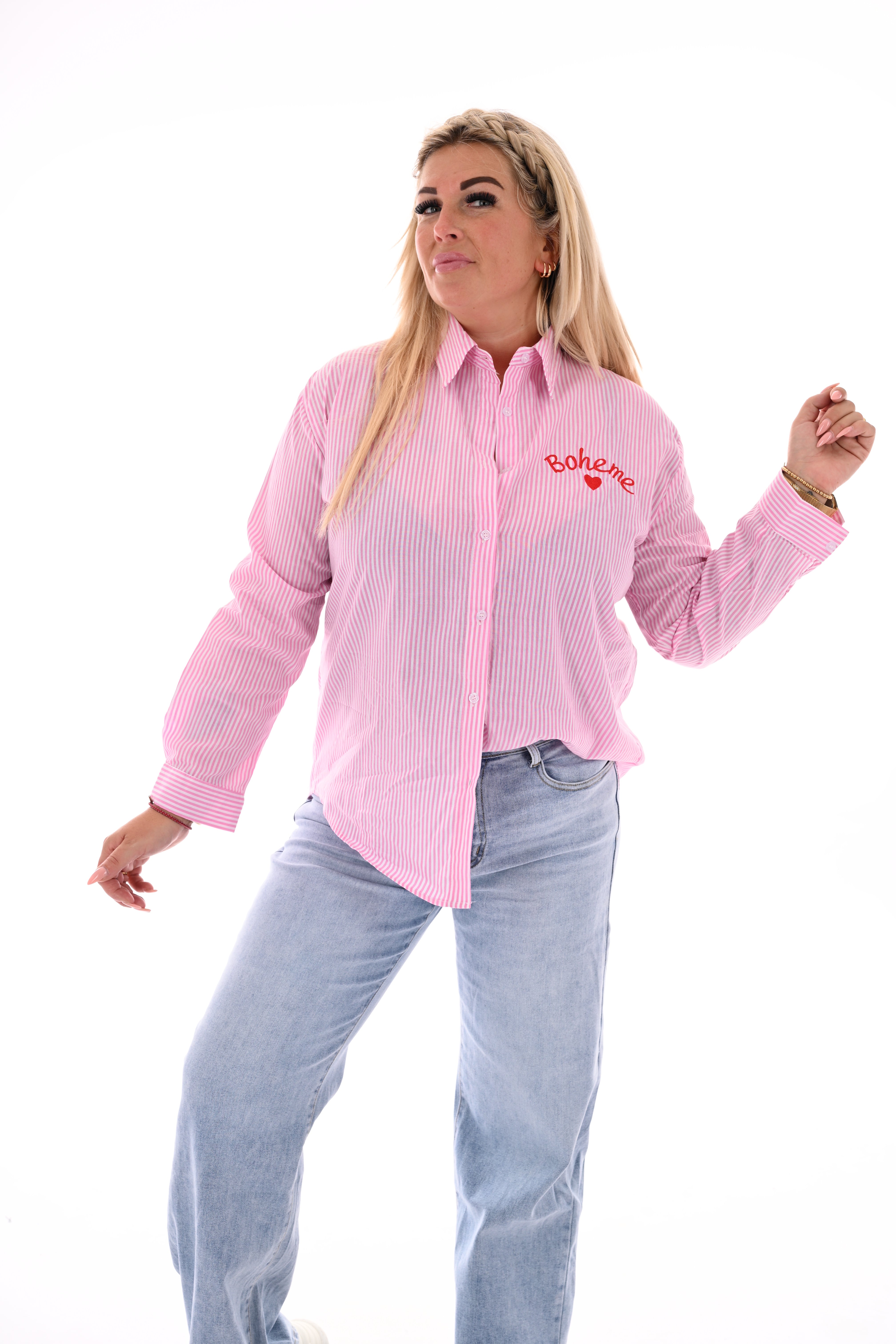 Blouse strepen Boheme roze