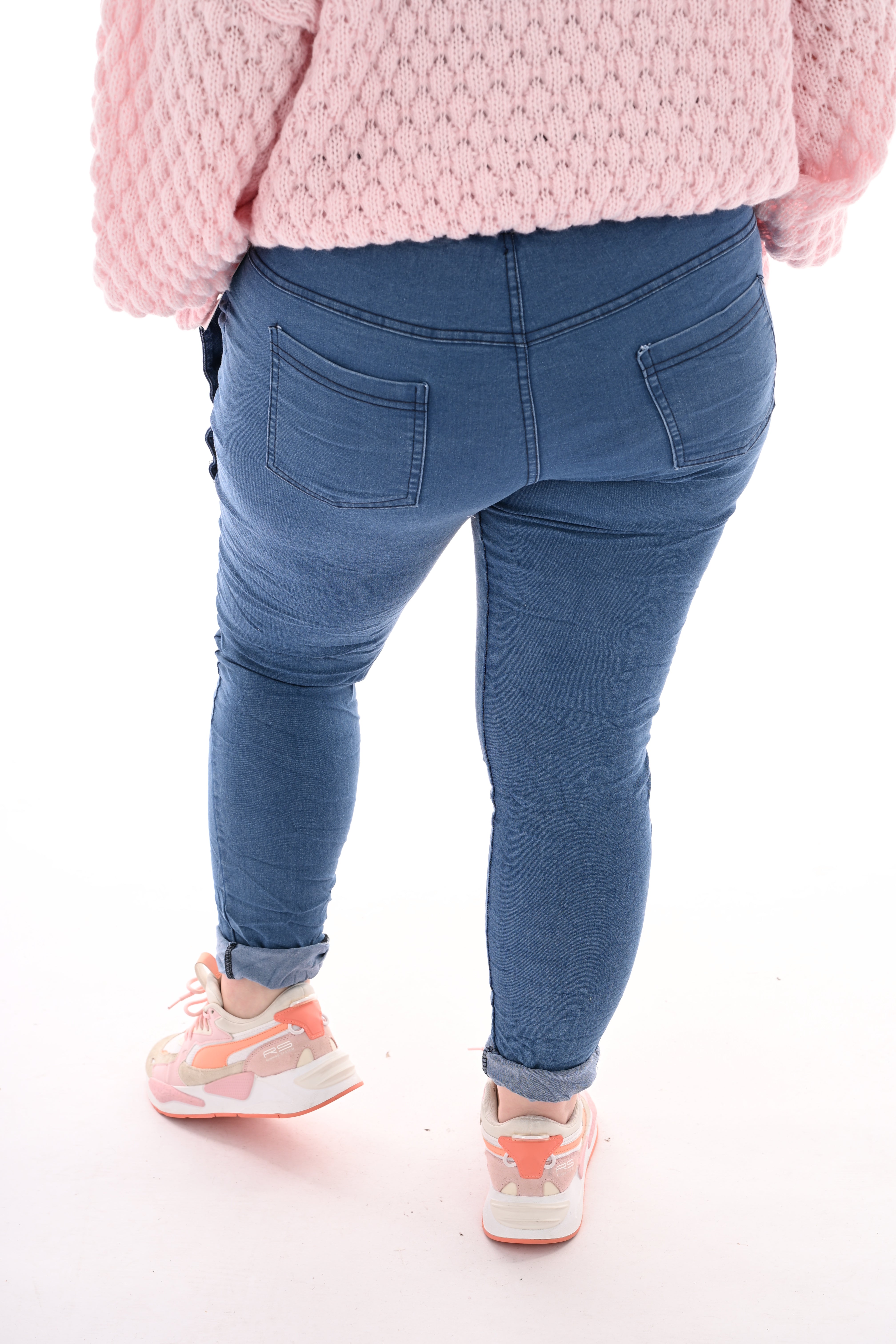 Jeans stretchbroek knopen jeansblauw