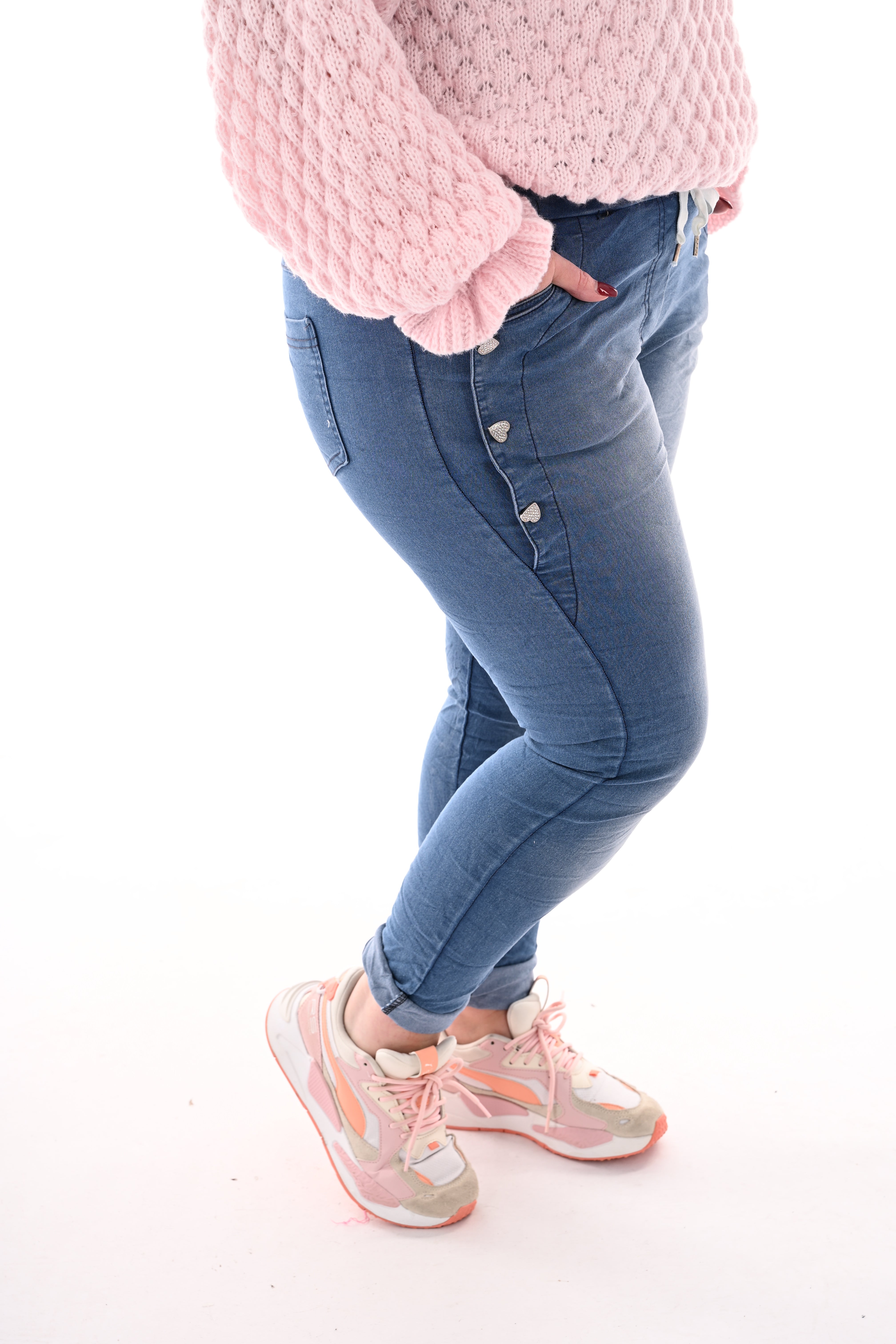 Jeans stretchbroek knopen jeansblauw