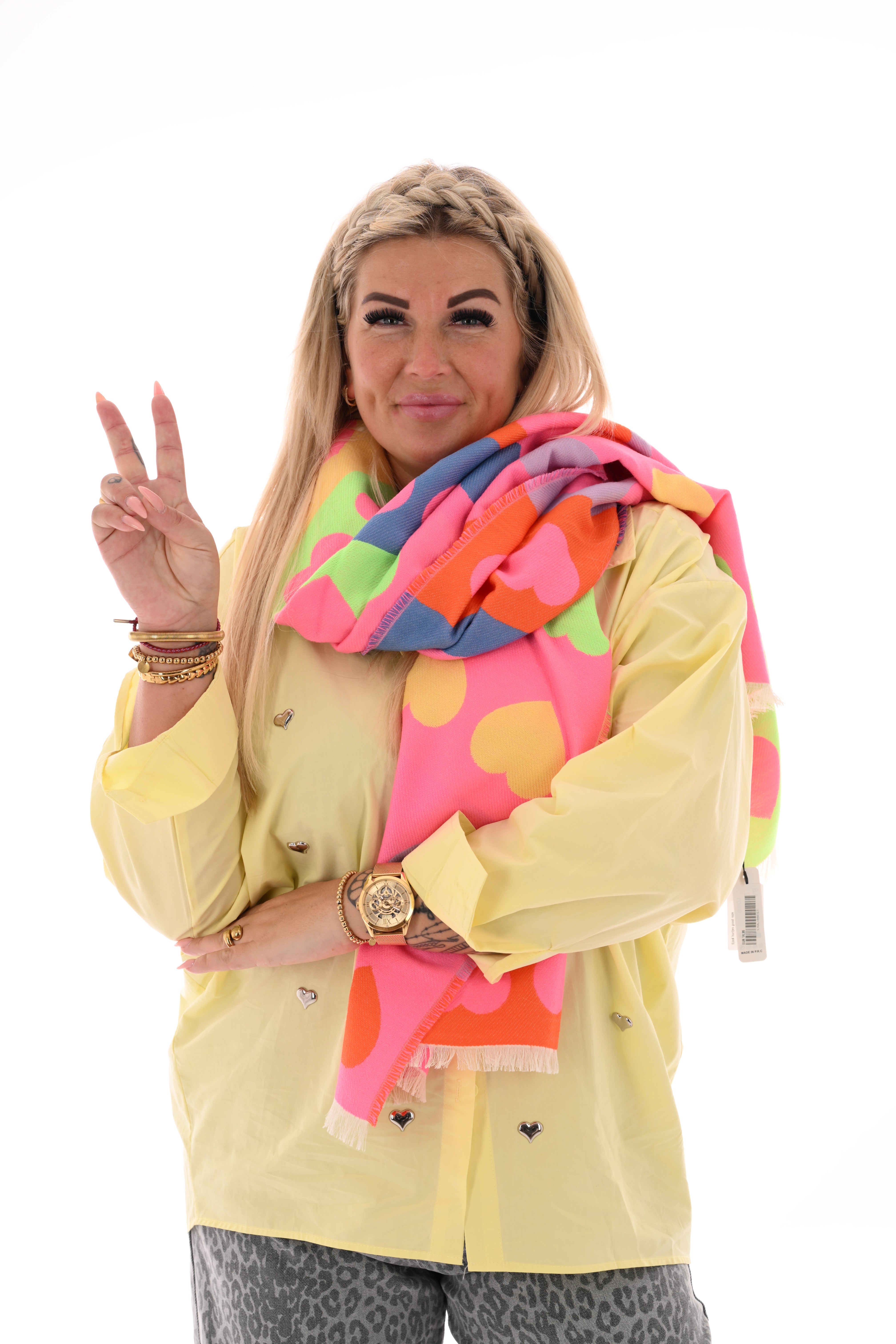 Sjaal hartjes groot roze