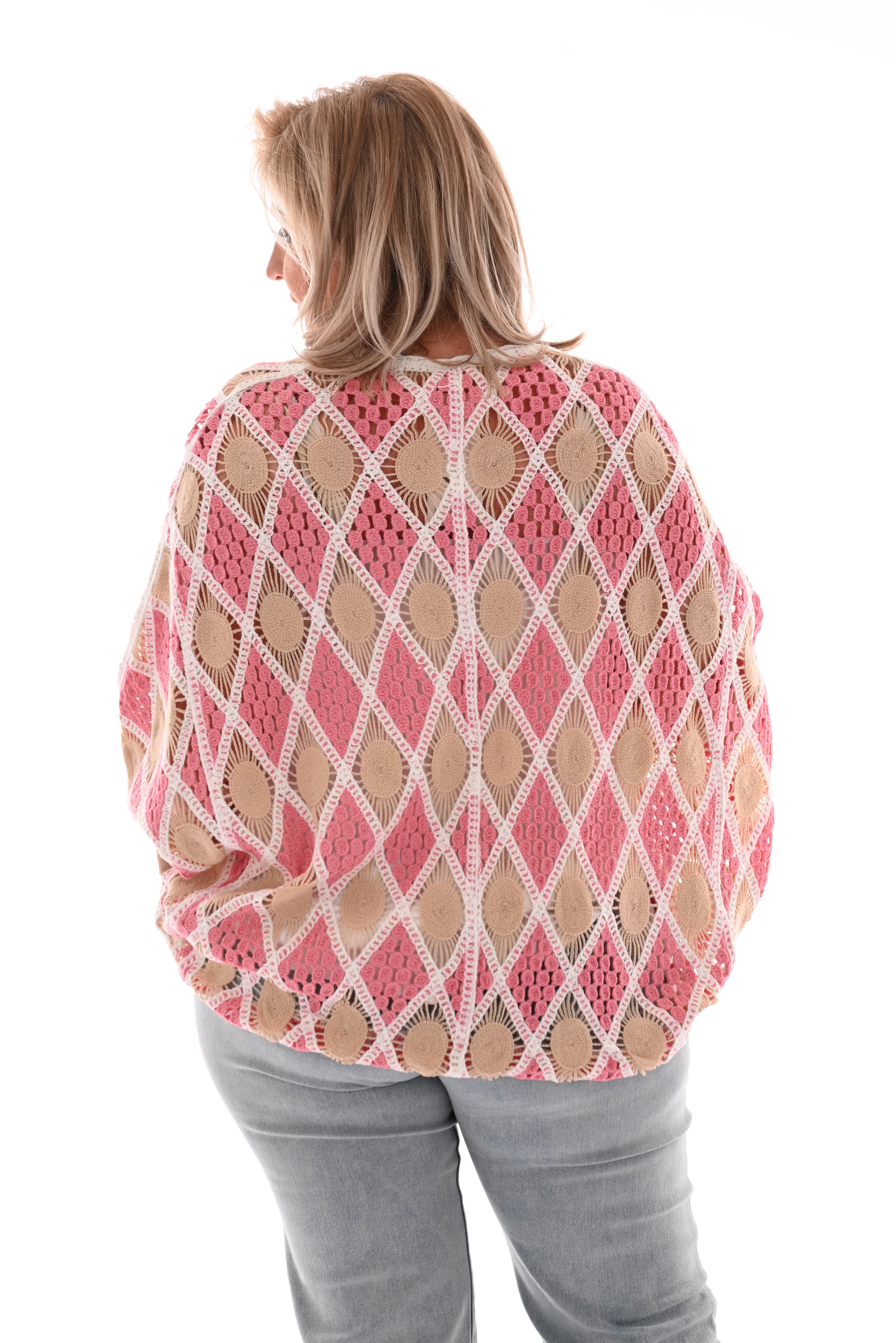Gehaakt vest ruit roze