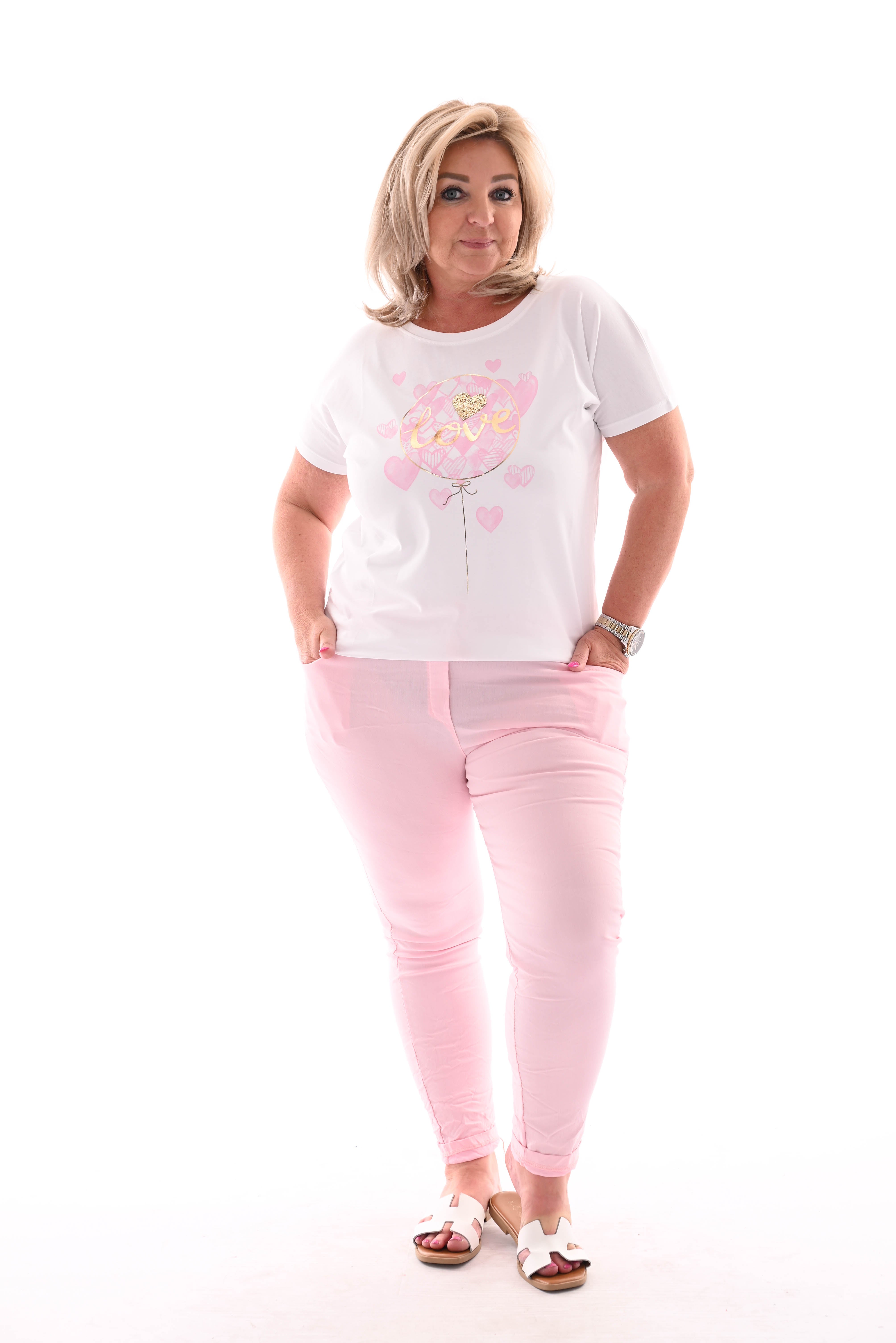 T-shirt love wit/lichtroze