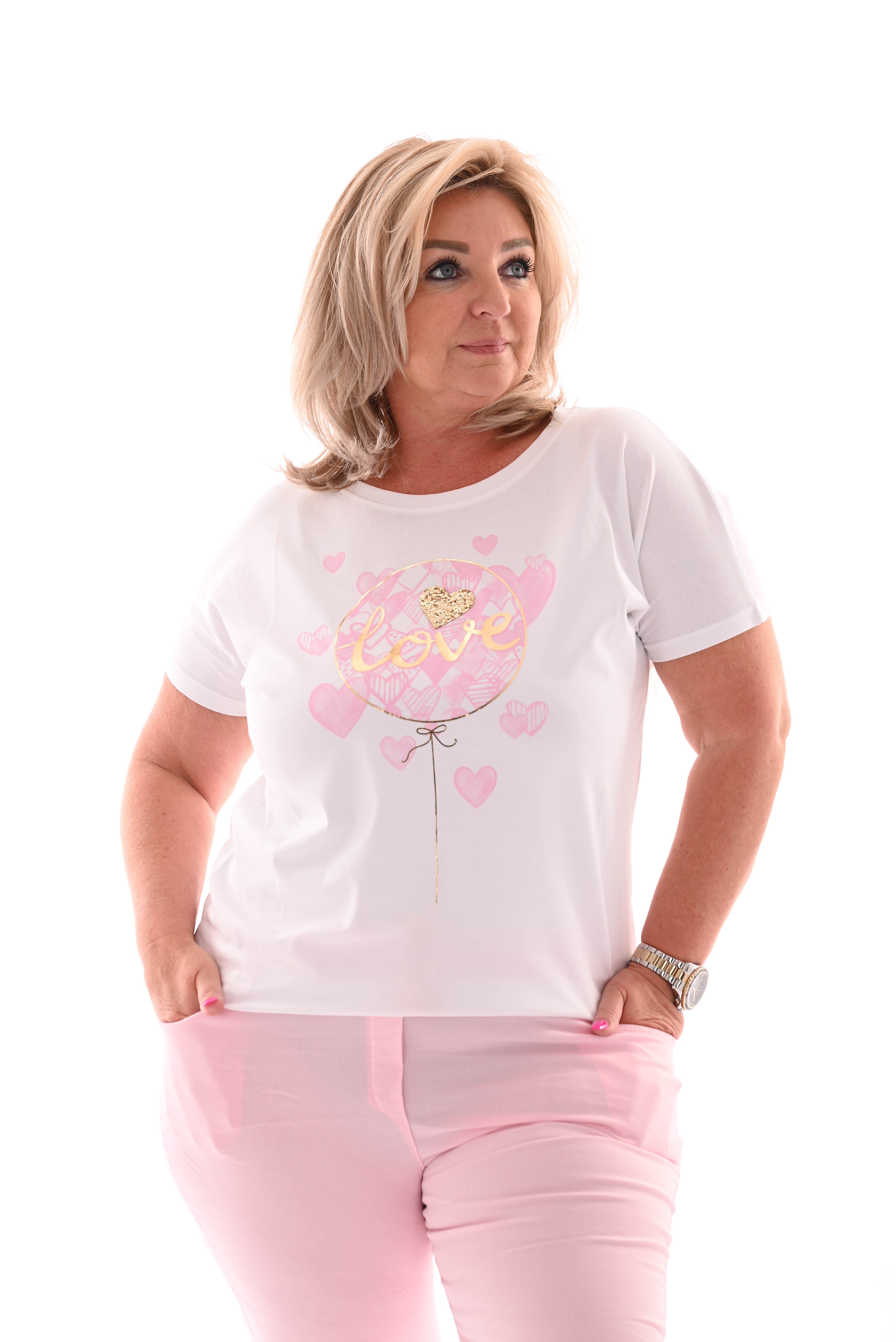T-shirt love wit/lichtroze