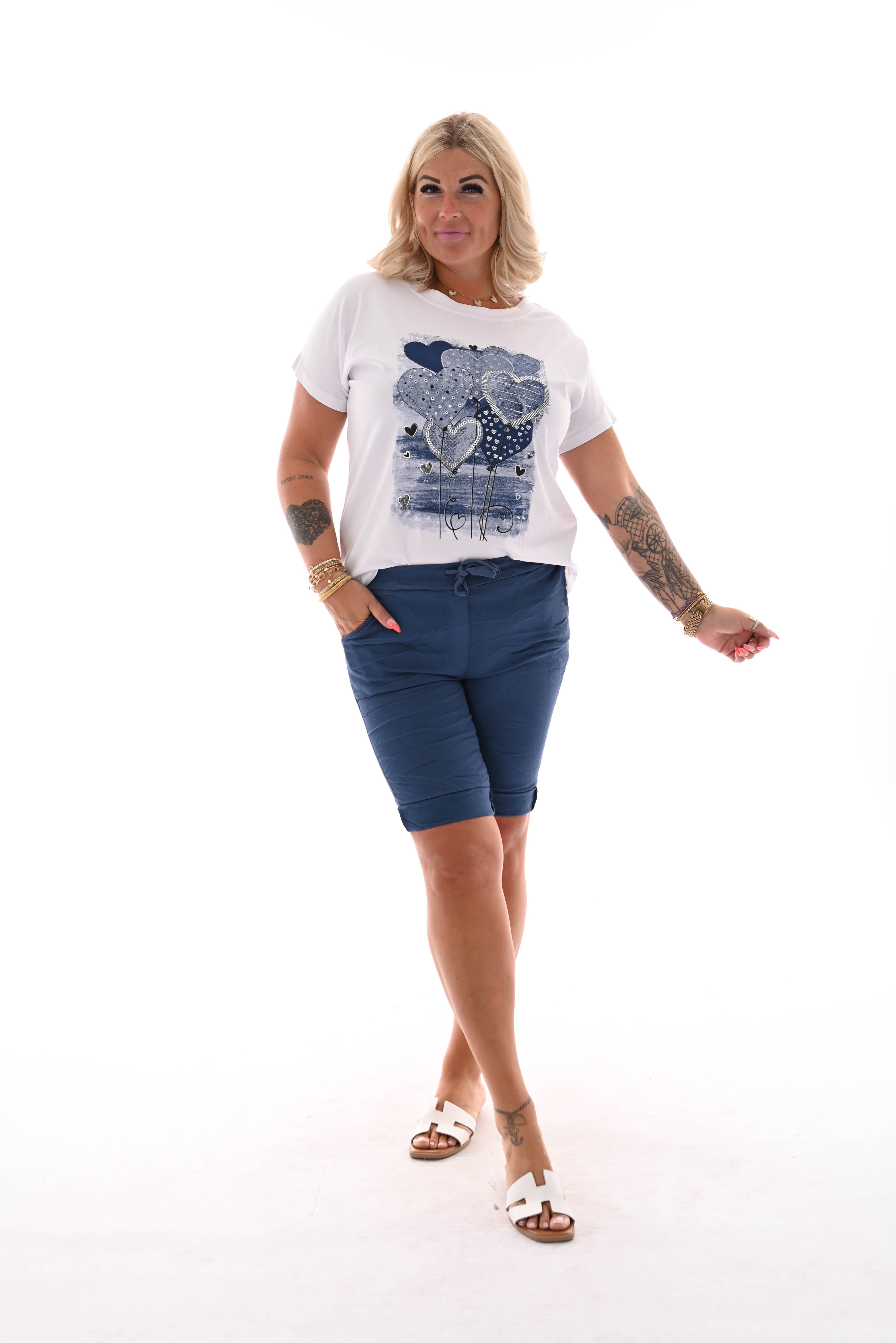 T-shirt hartjes ballon wit/denim