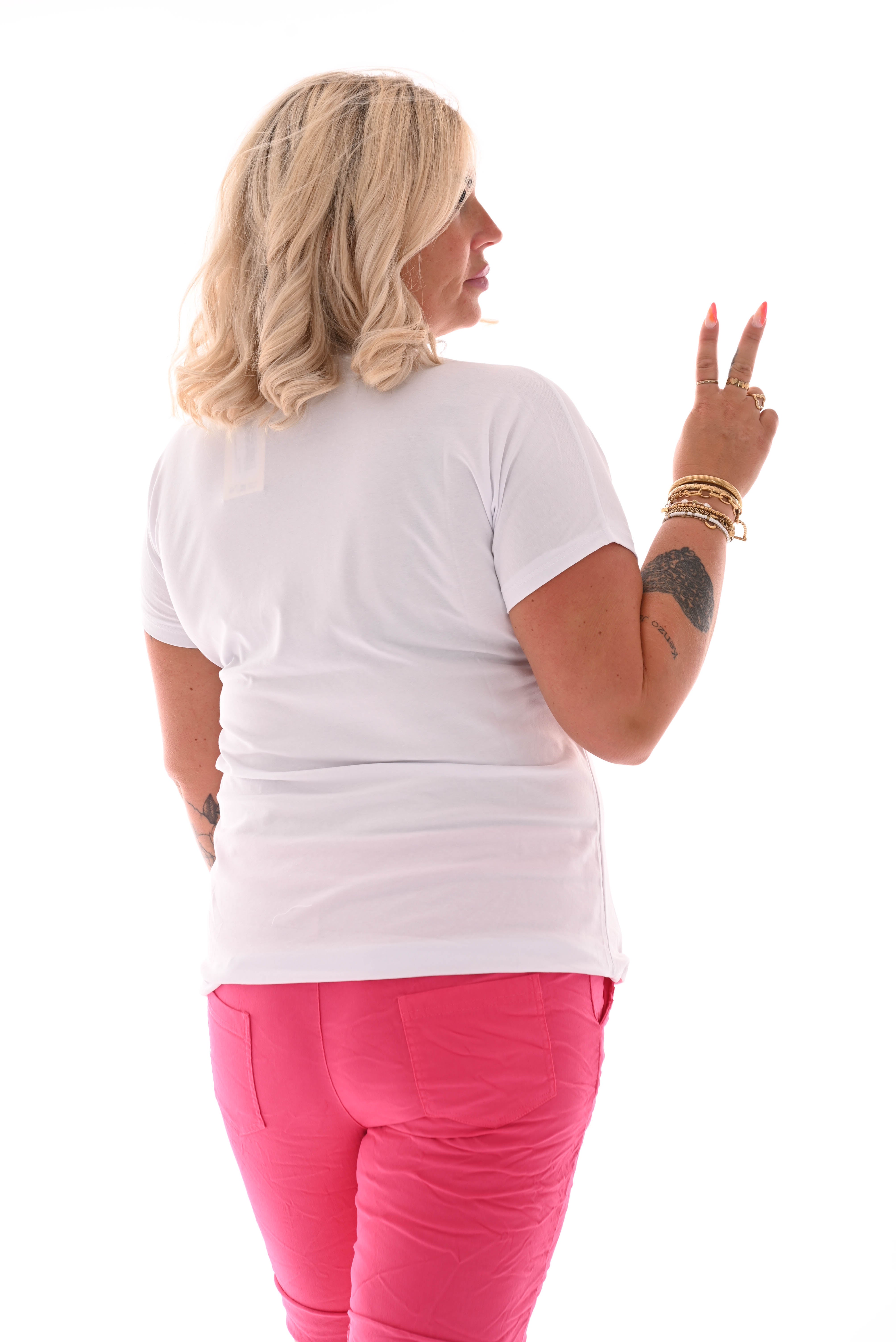 T-shirt panterprint vegen wit/donkerroze