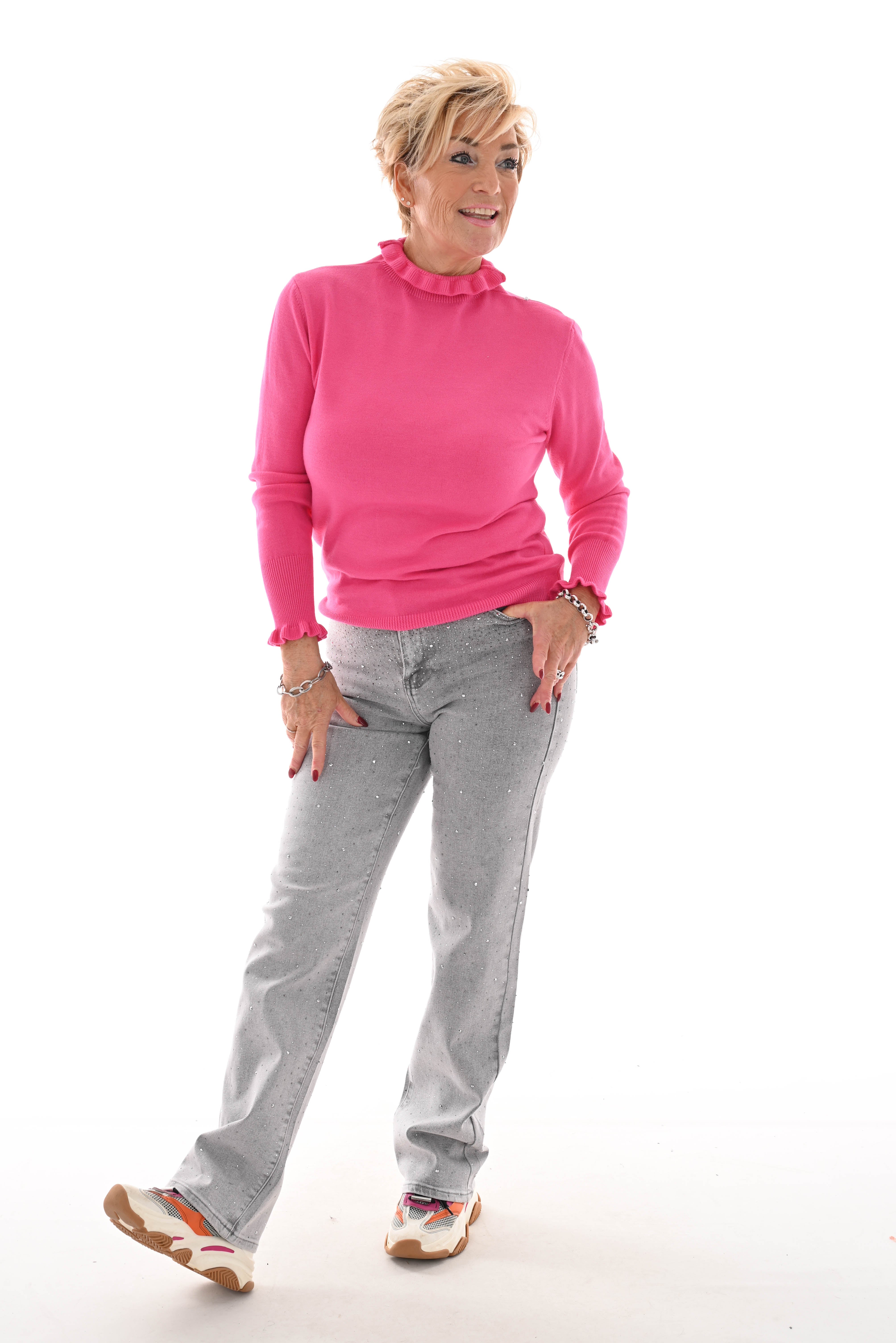 Laulia straight leg jeans strass lichtgrijs