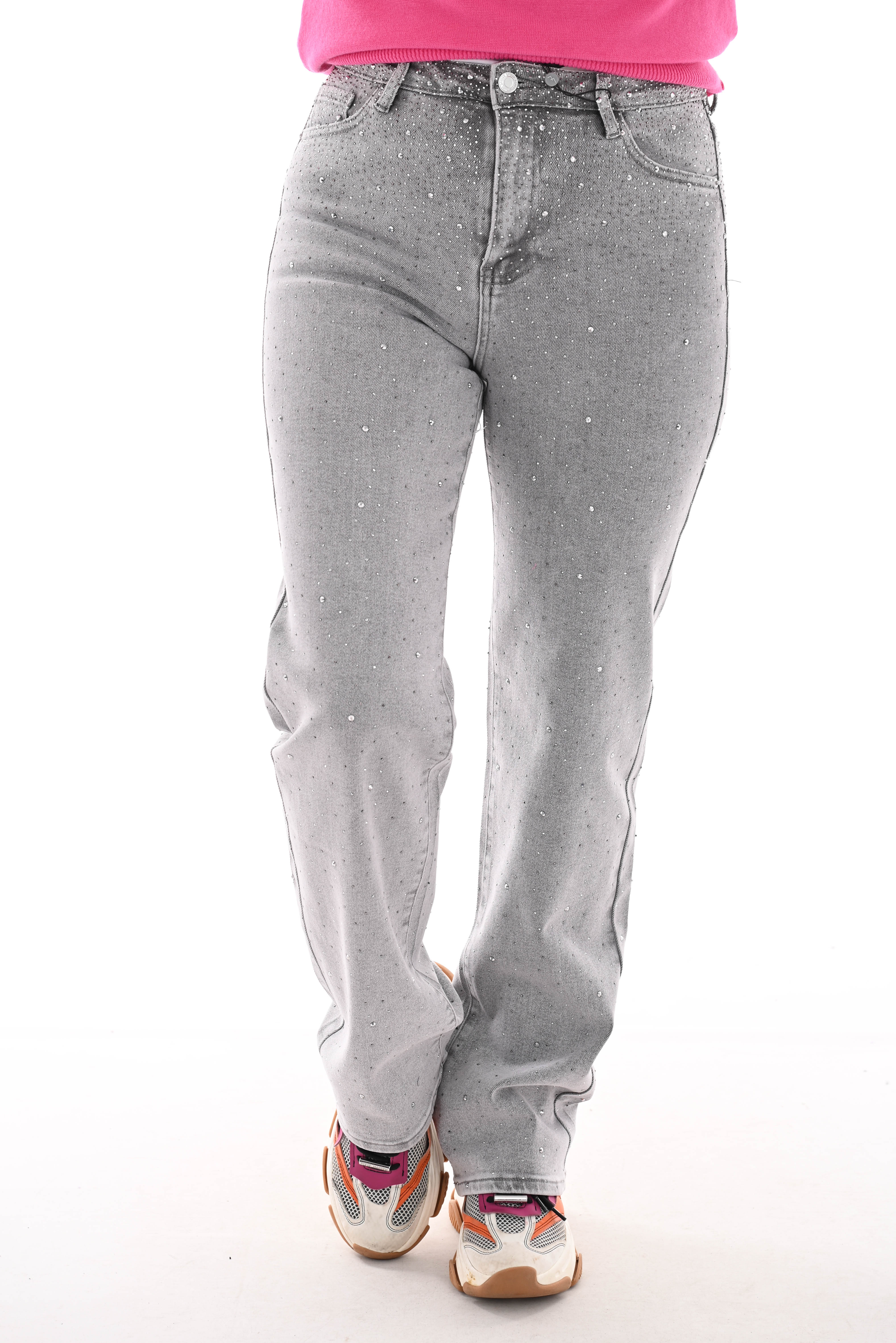 Laulia straight leg jeans strass lichtgrijs