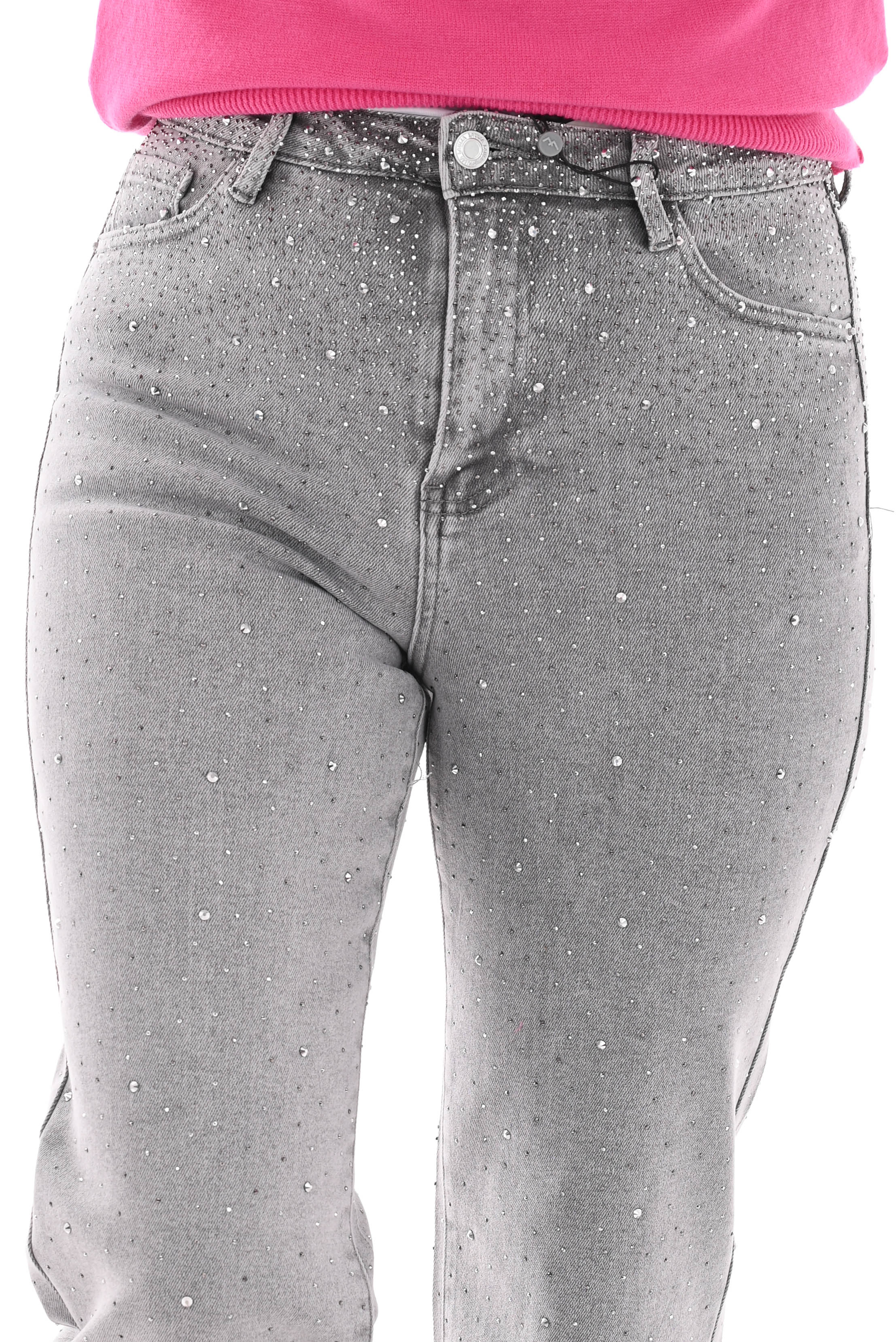 Laulia straight leg jeans strass lichtgrijs