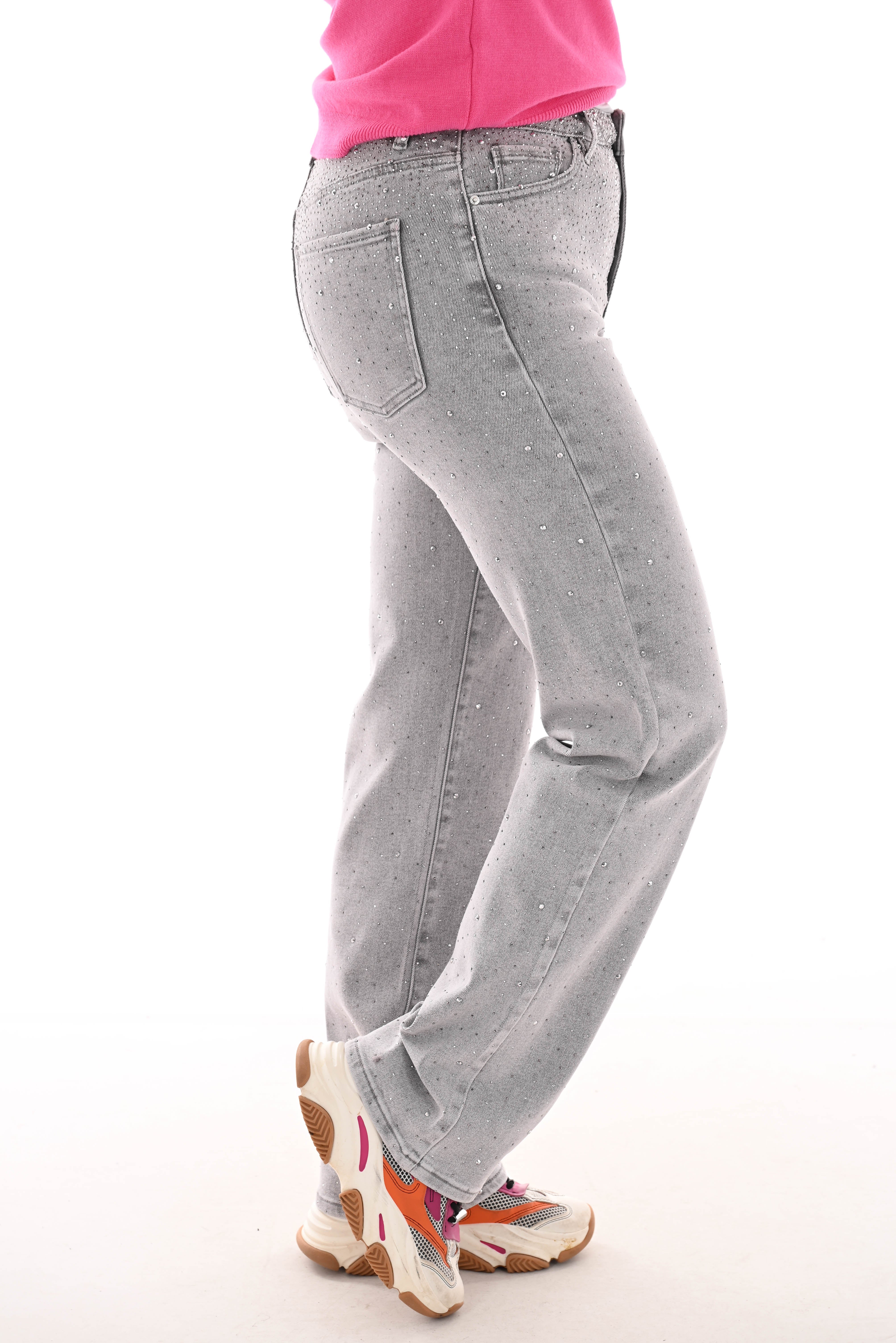 Laulia straight leg jeans strass lichtgrijs