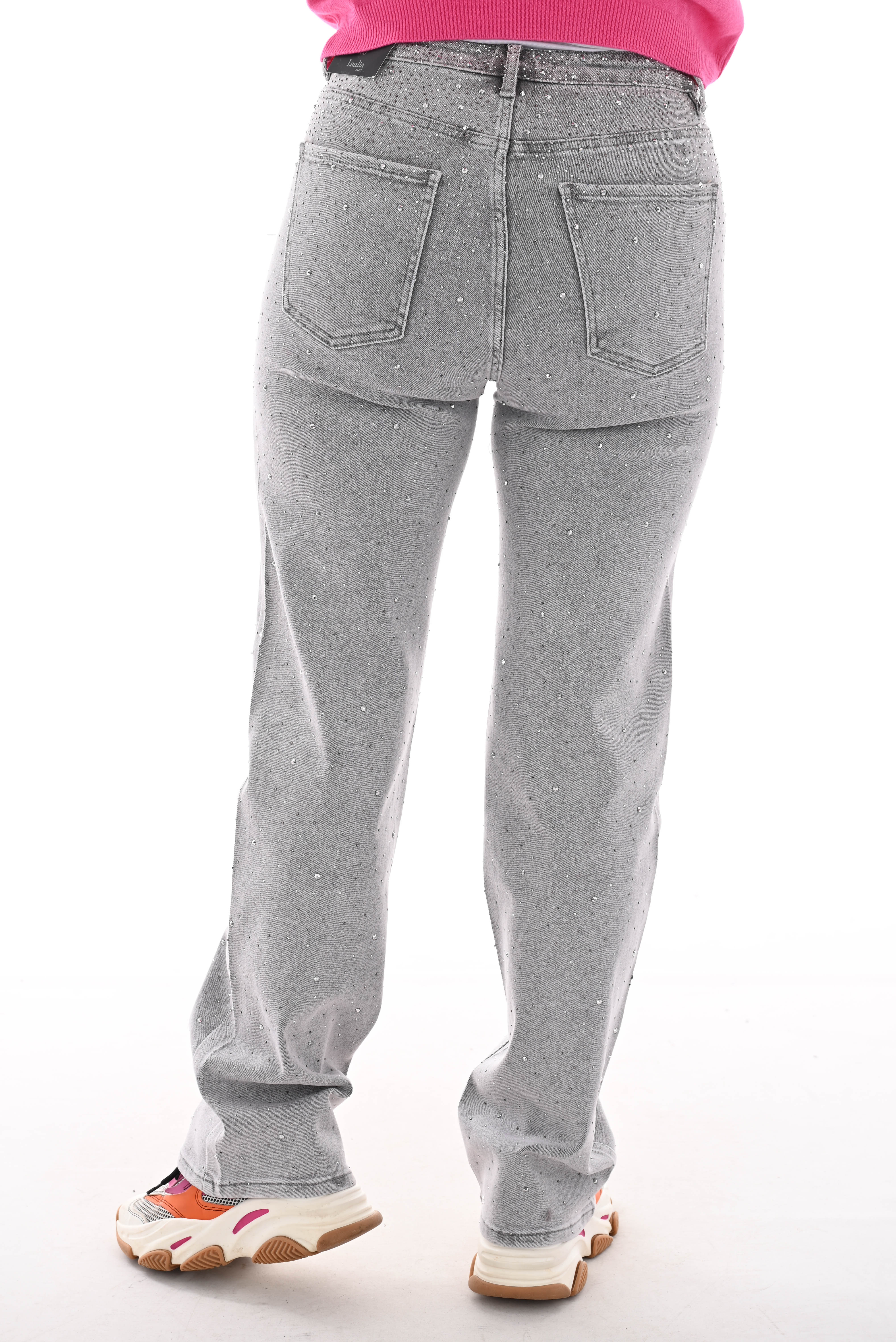 Laulia straight leg jeans strass lichtgrijs