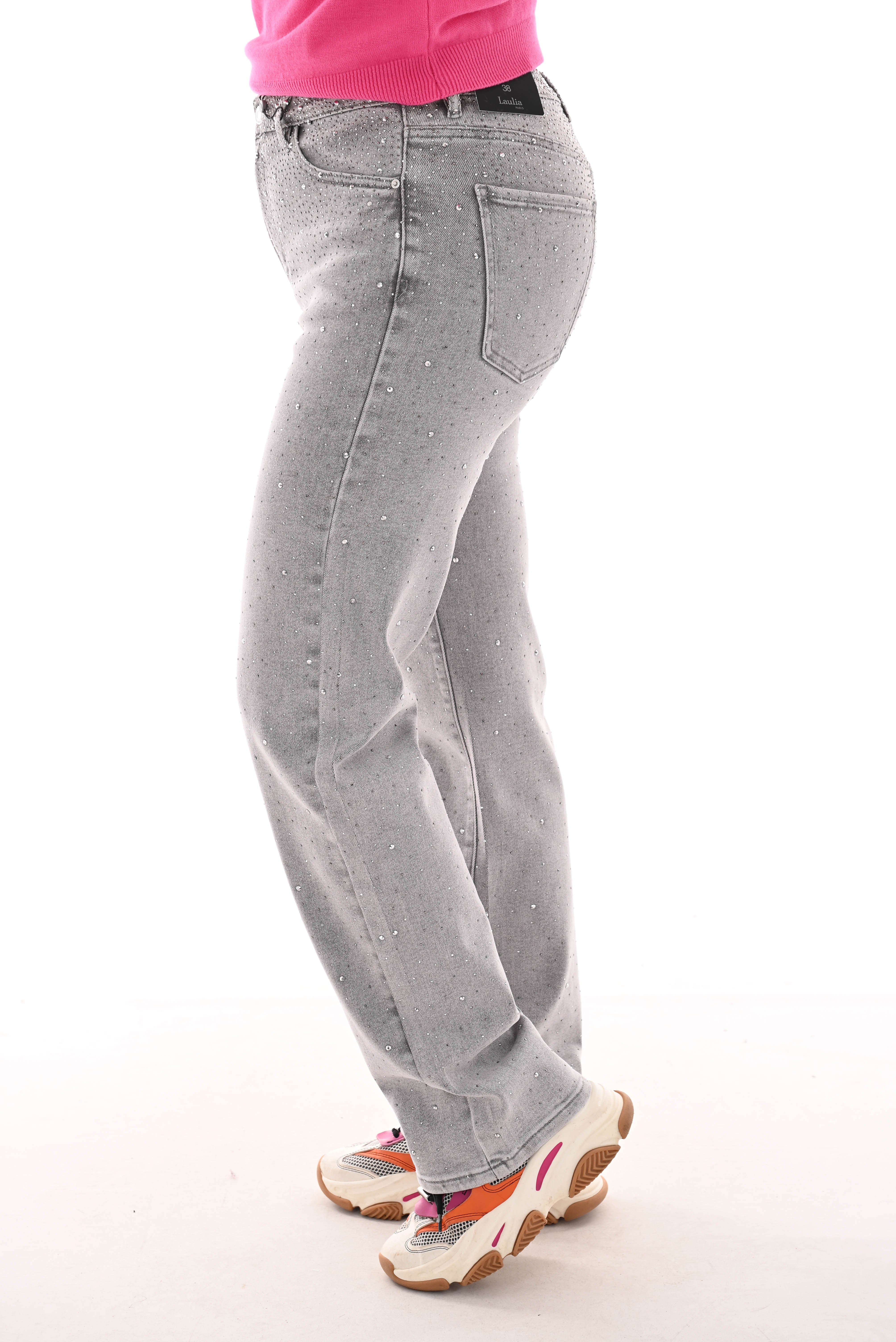Laulia straight leg jeans strass lichtgrijs
