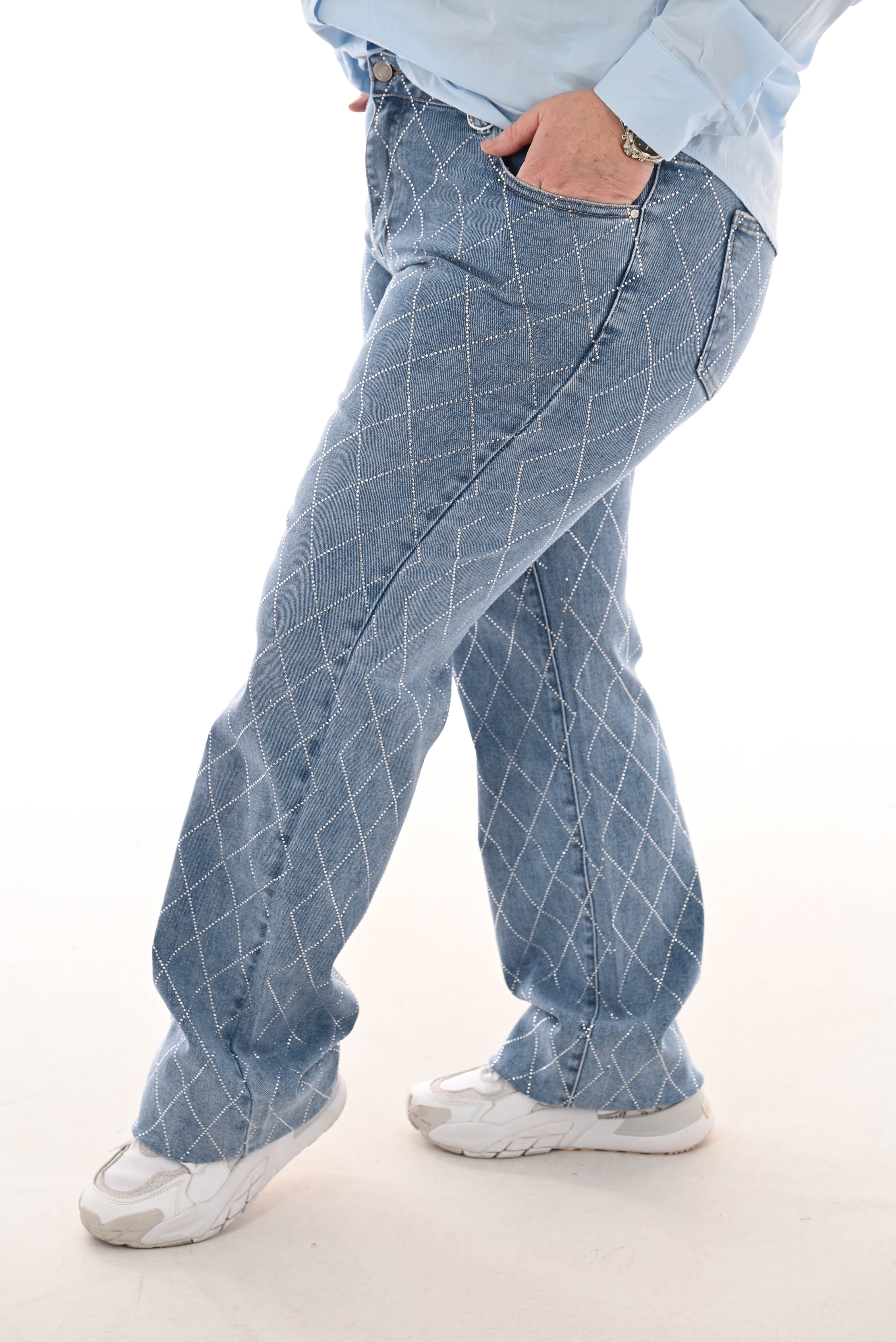 Hello Miss wide leg strass geruit blauw