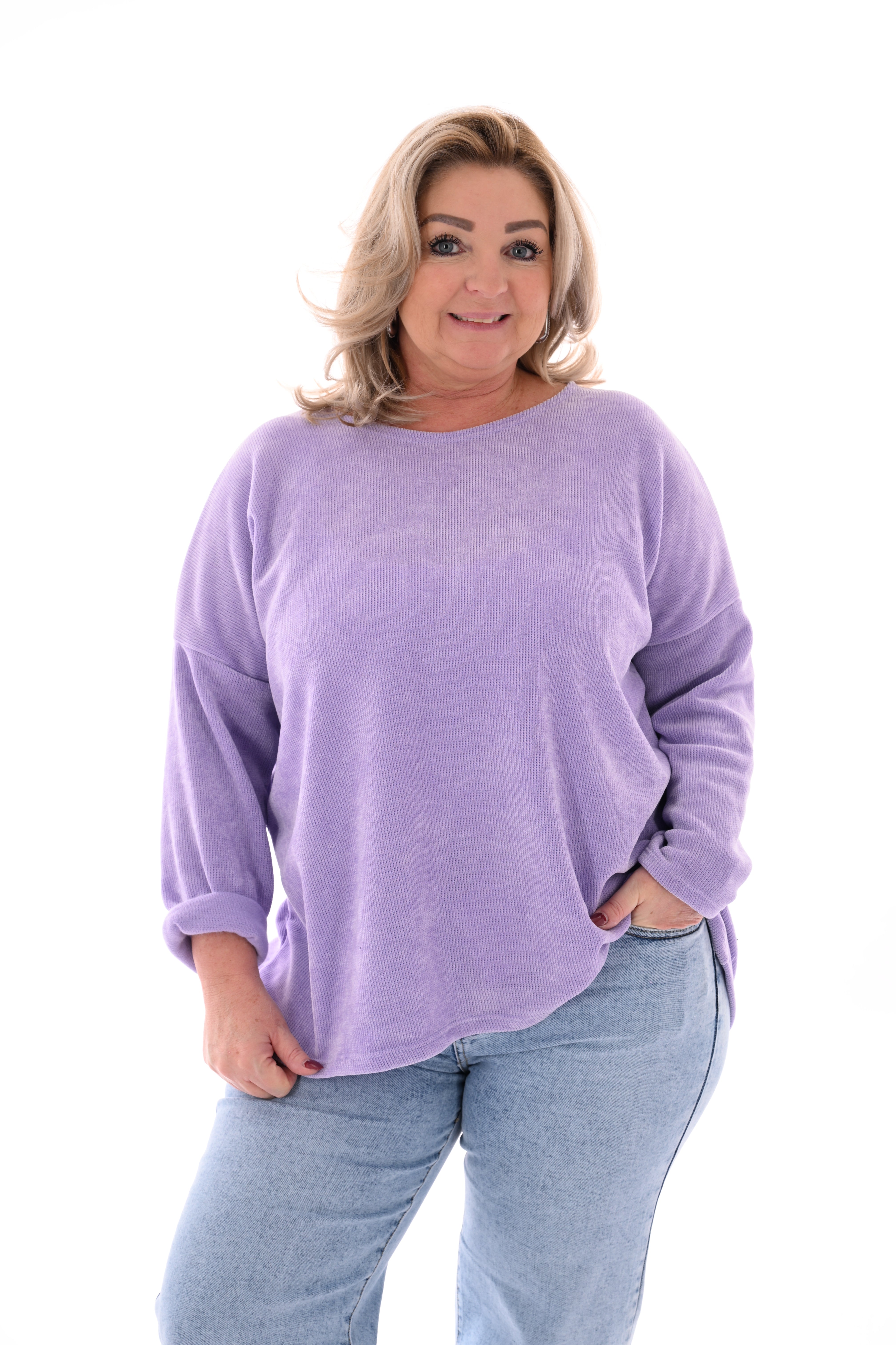 Rib trui ronde hals lila