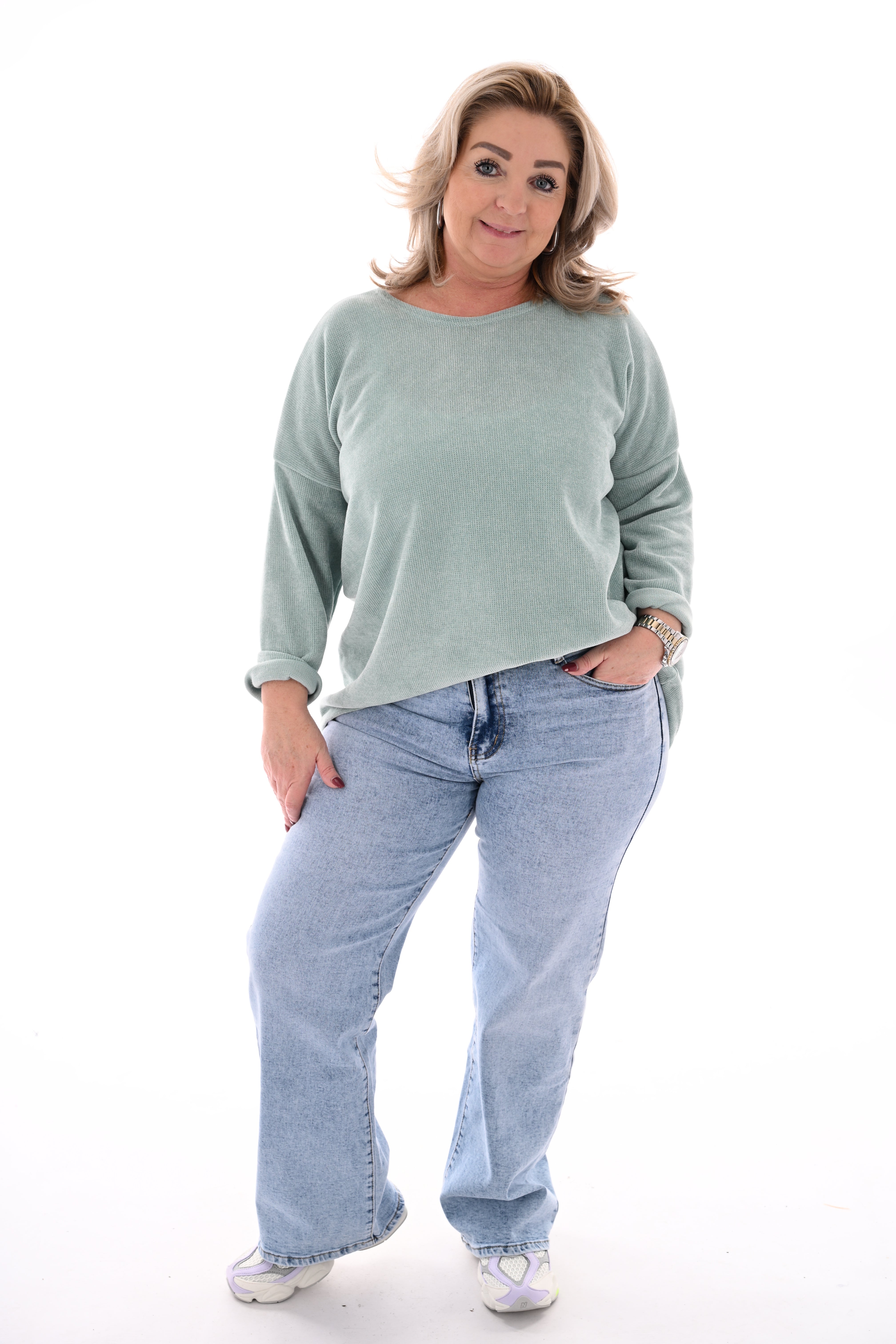 Rib trui ronde hals lindegroen