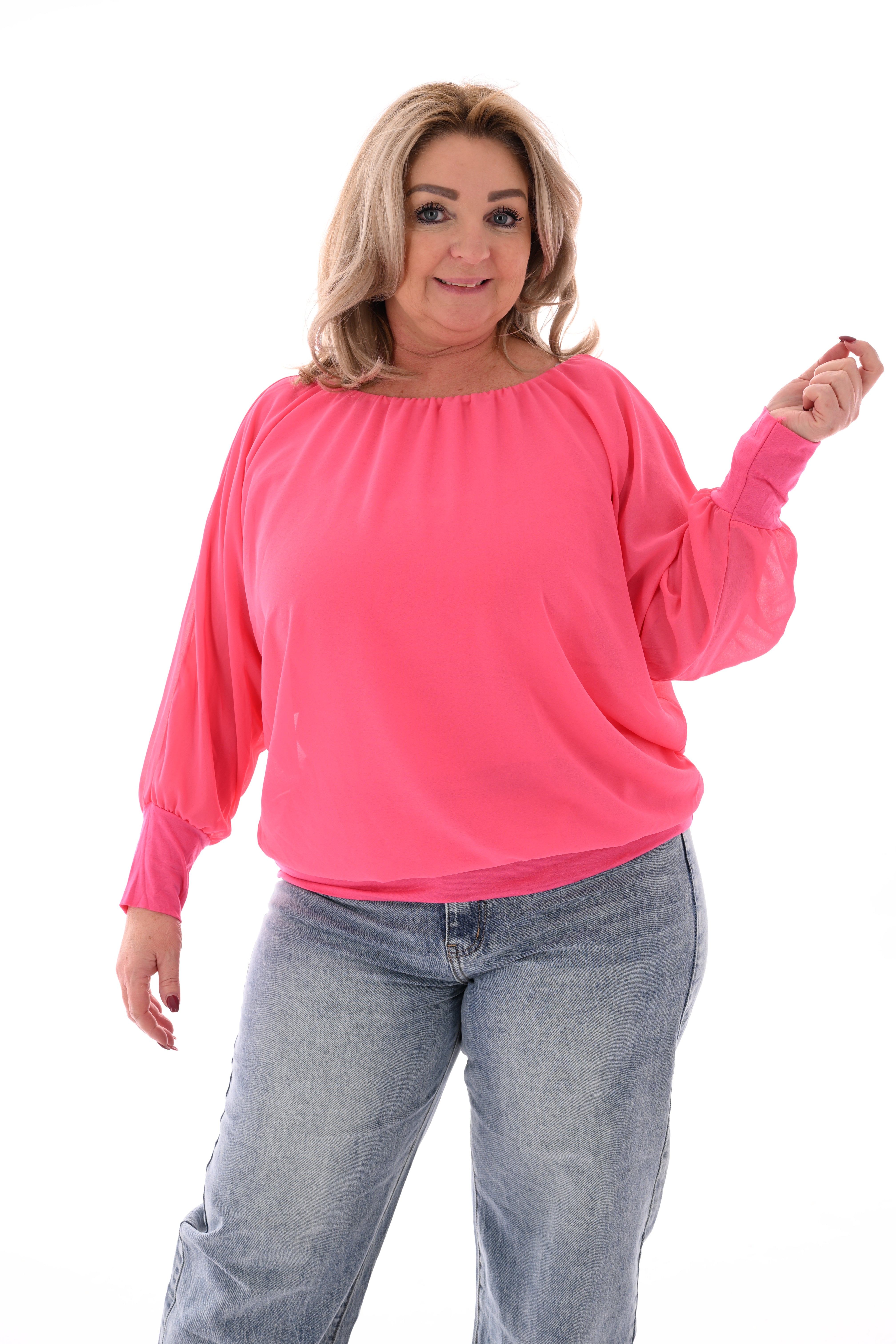 Ballon top lange mouwen uni roze