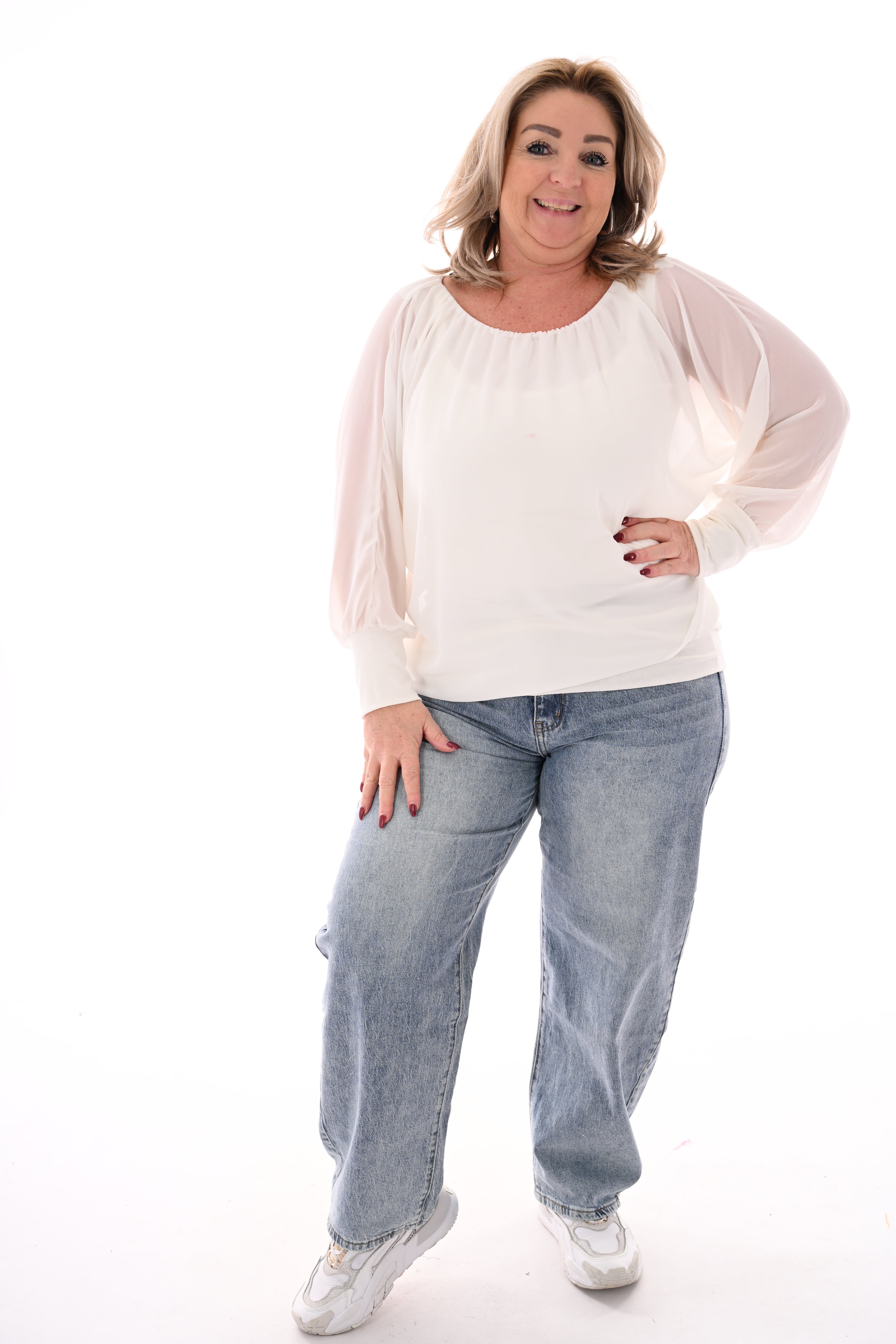 Ballon top lange mouwen uni roomwit