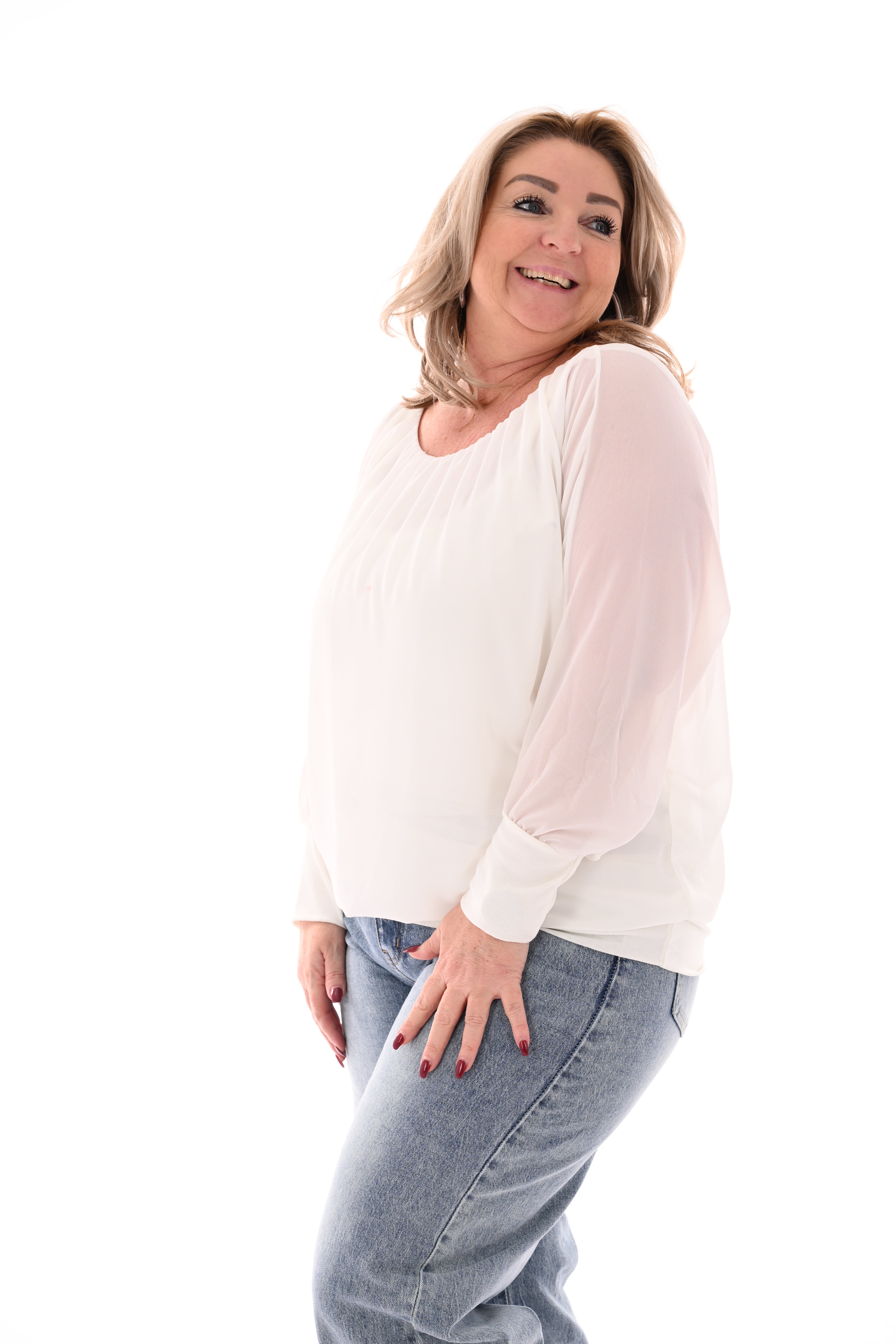 Ballon top lange mouwen uni roomwit