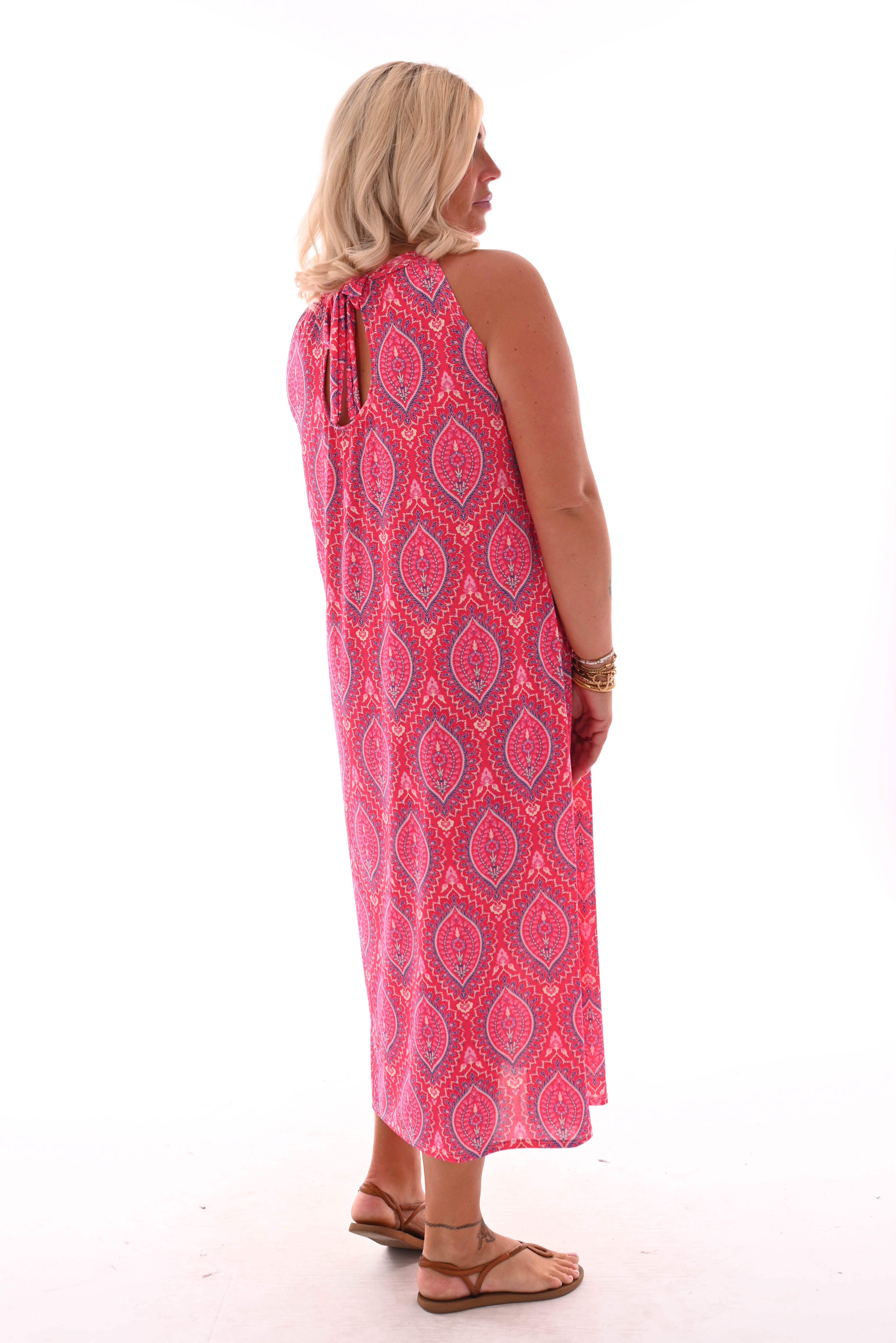 Halterjurk paisley lang paisley fuchsia