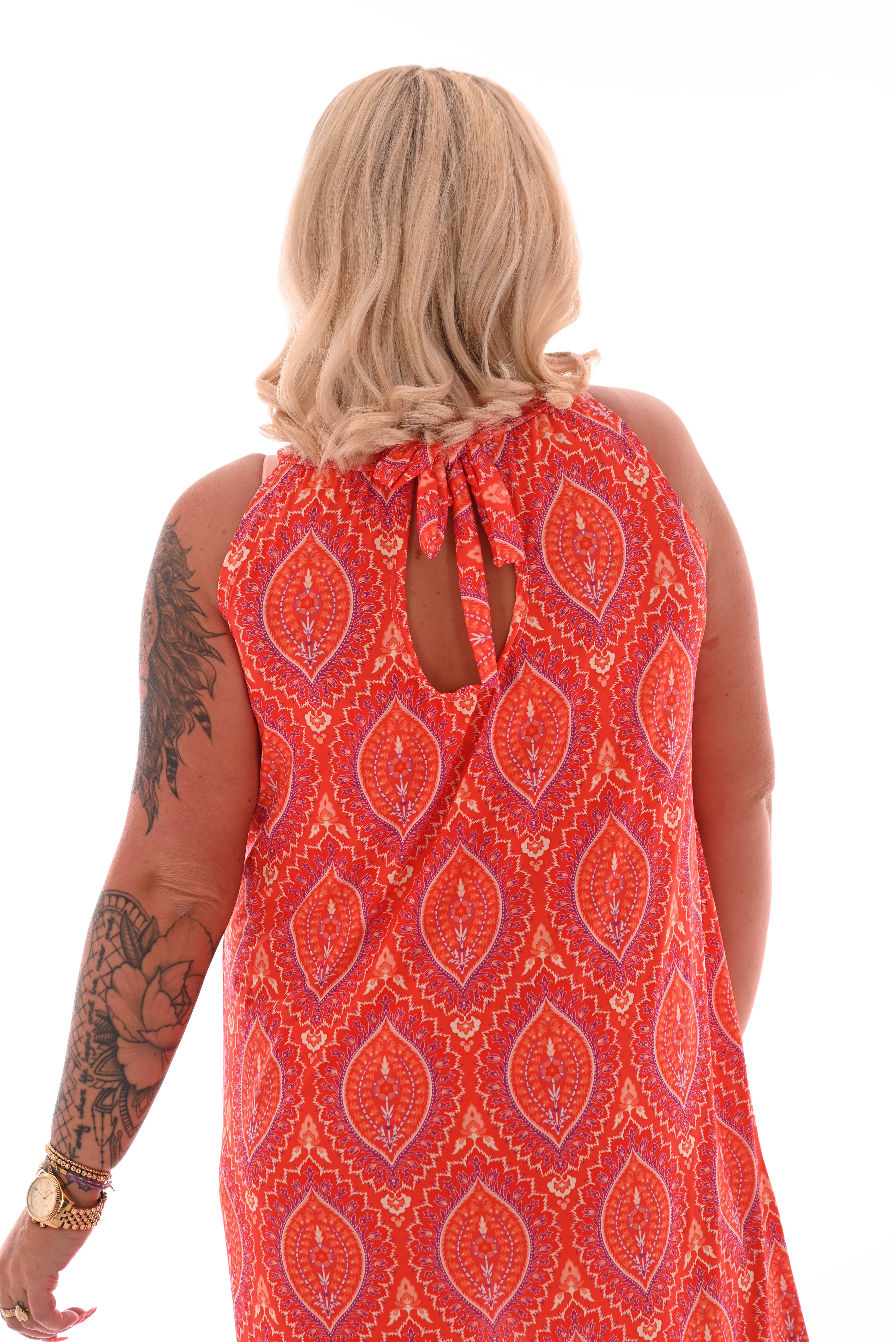 Halterjurk paisley lang paisley oranje