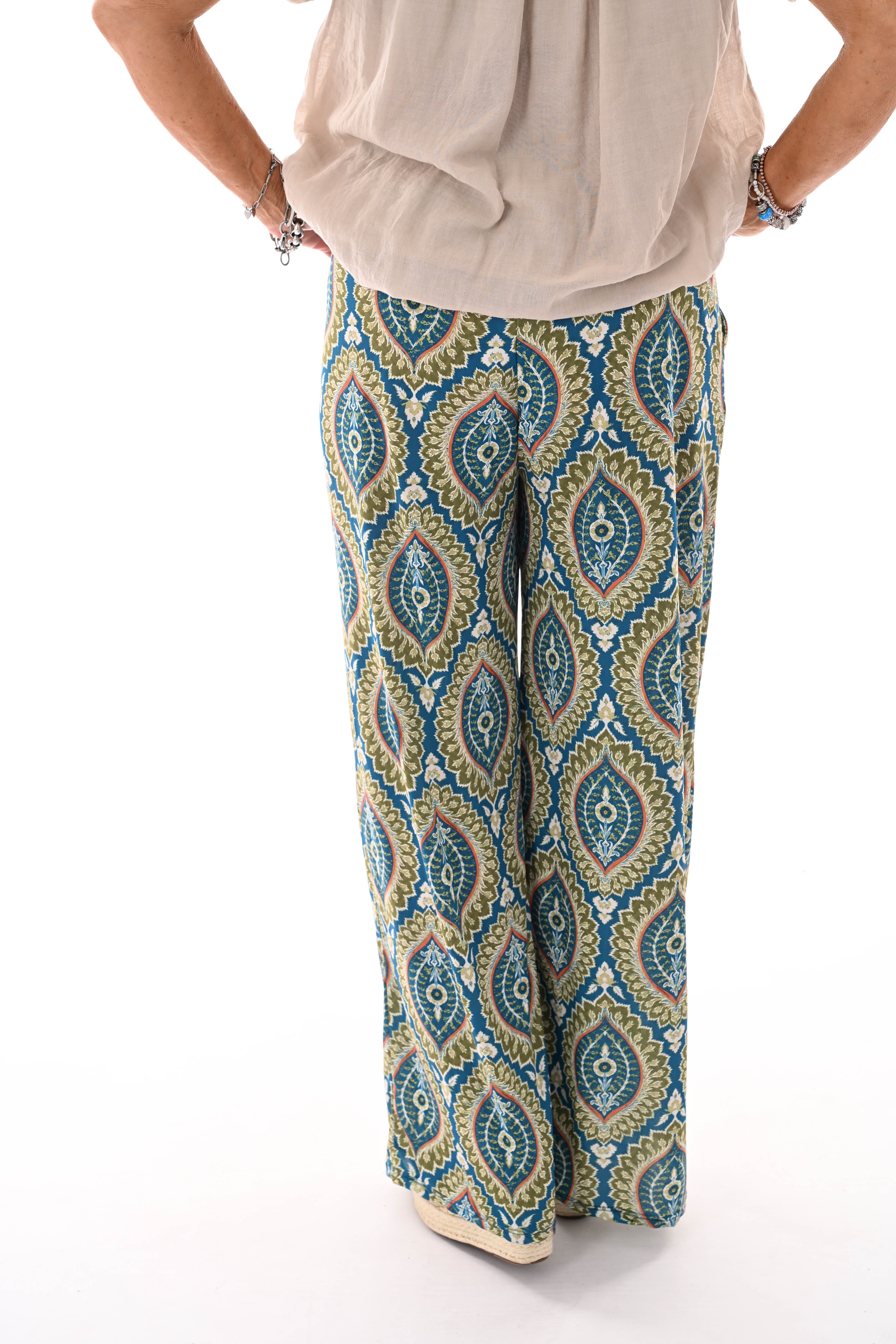 Broek met print damast petrol