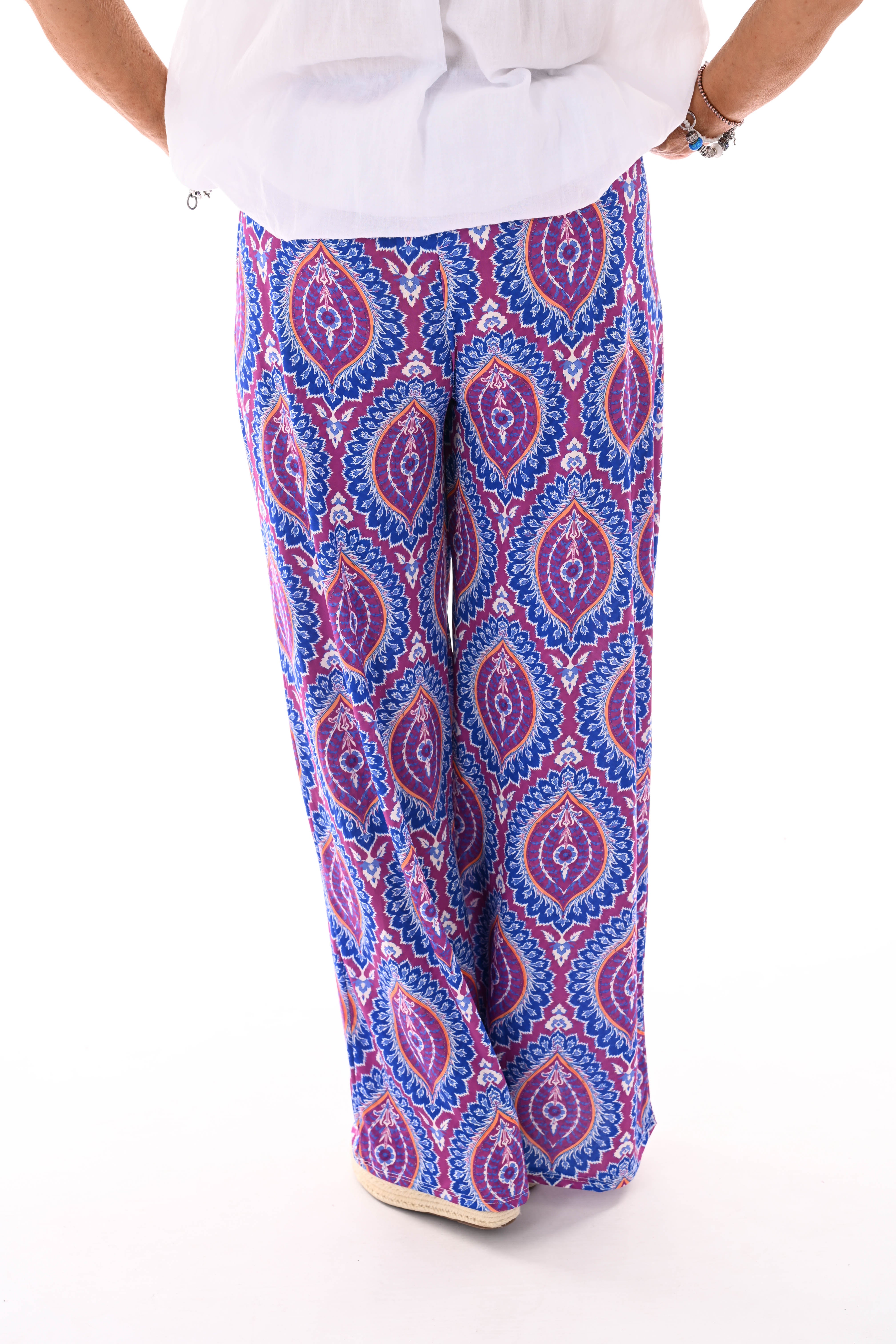 Broek met print damast kobaltblauw