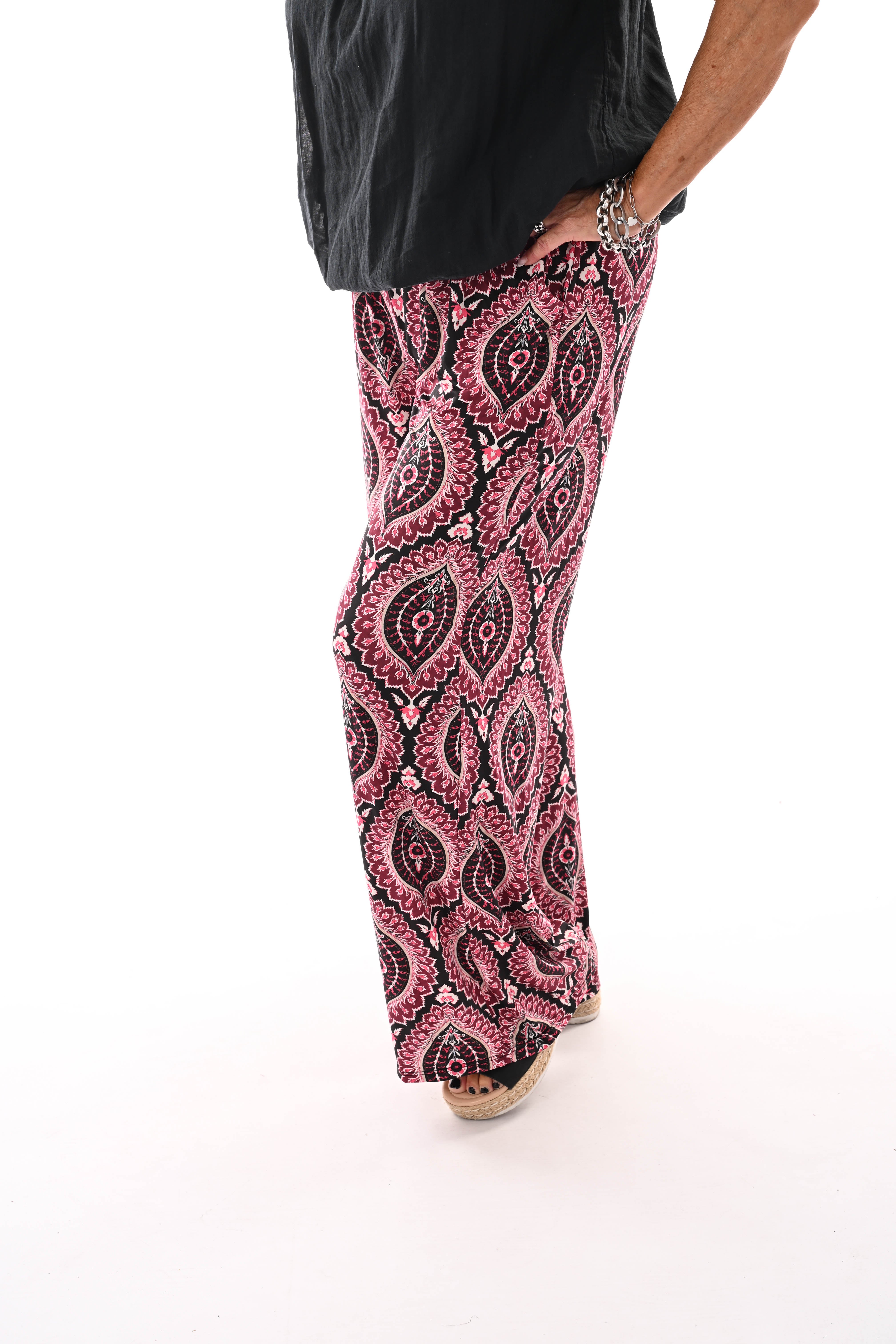 Broek met print damast zwart