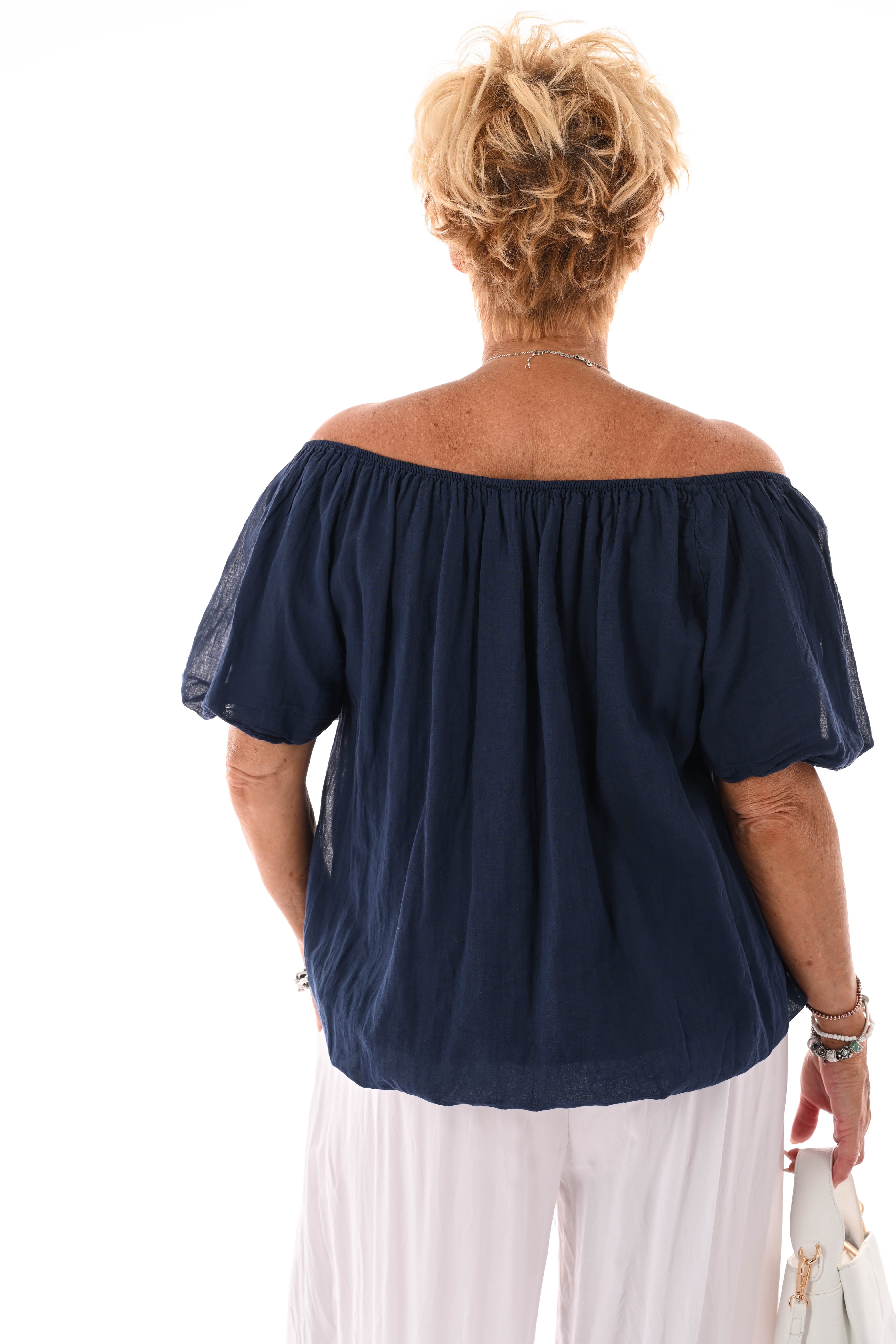 Top korte pofmouwen marineblauw