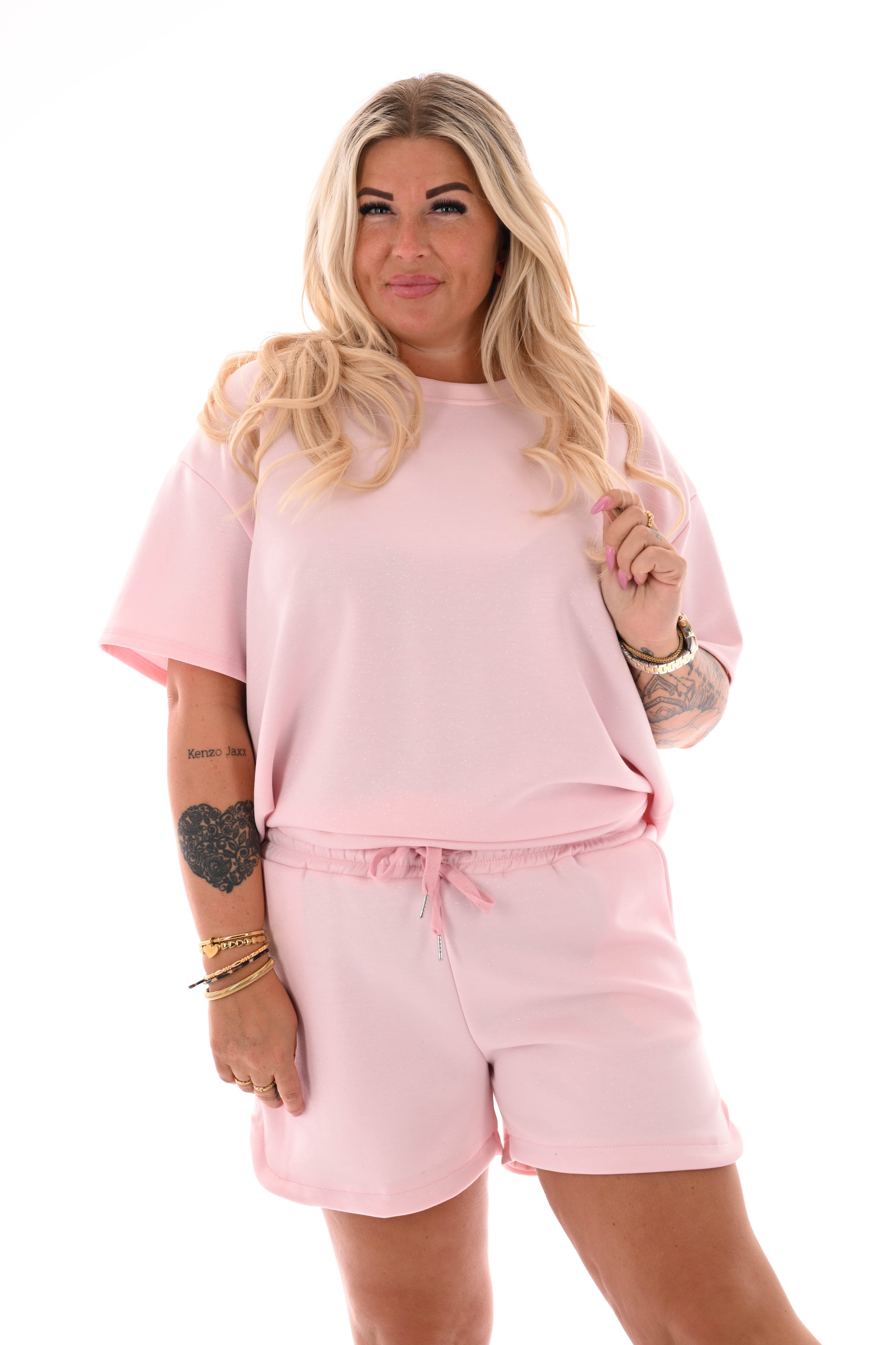 Twinset uni ronde hals glitter lichtroze
