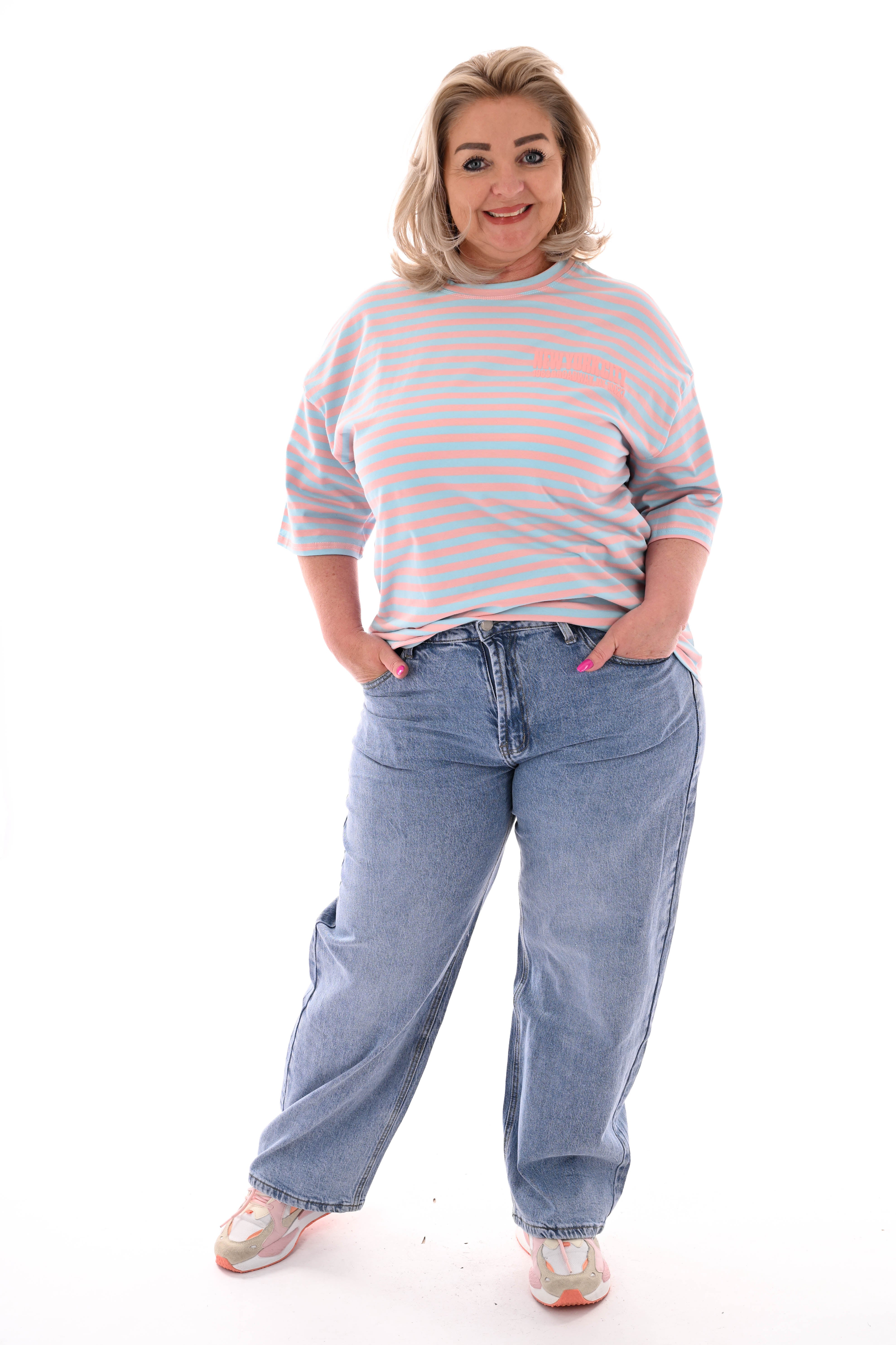 Miss Bon Jeans wide leg glitter blauw