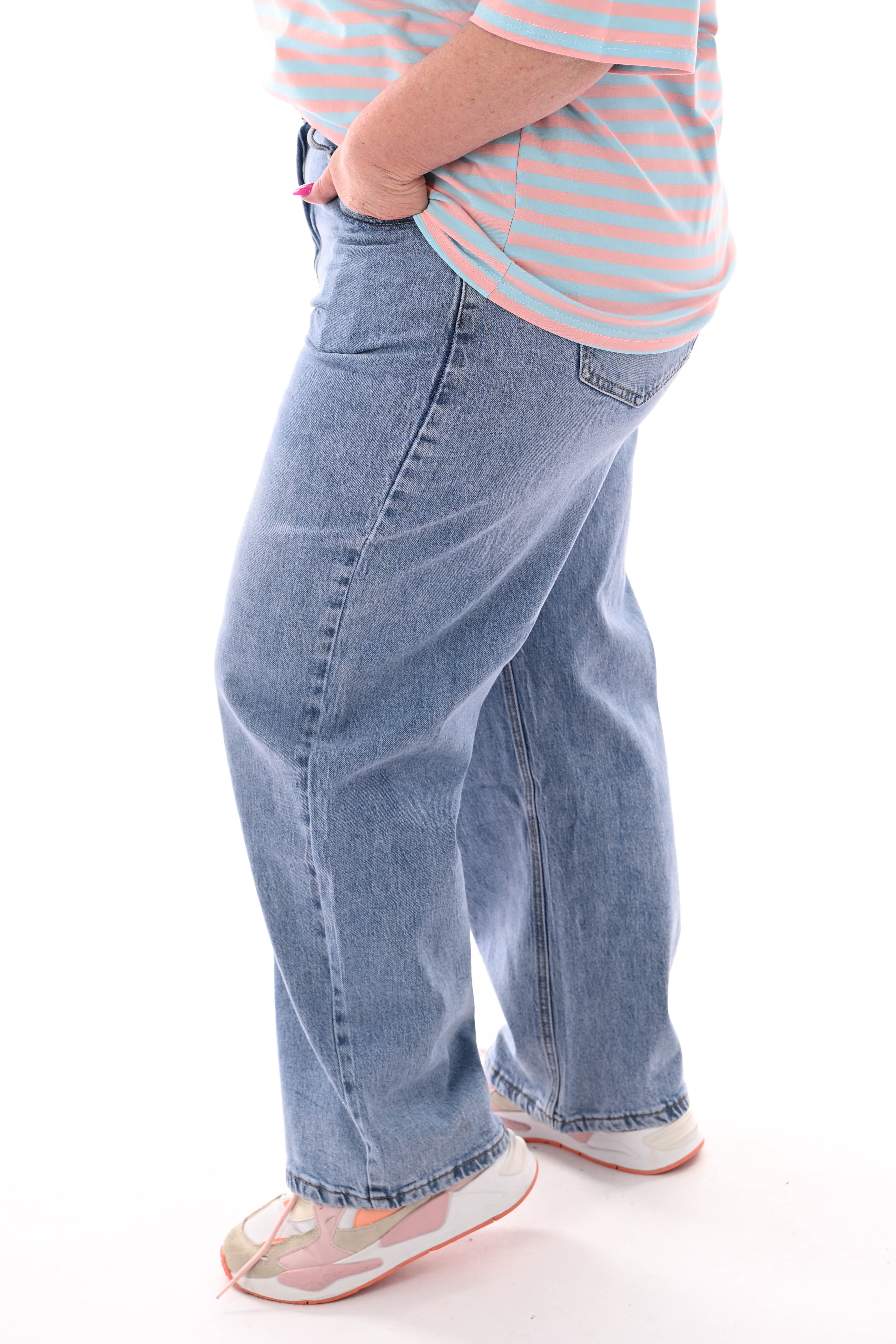 Miss Bon Jeans wide leg glitter blauw