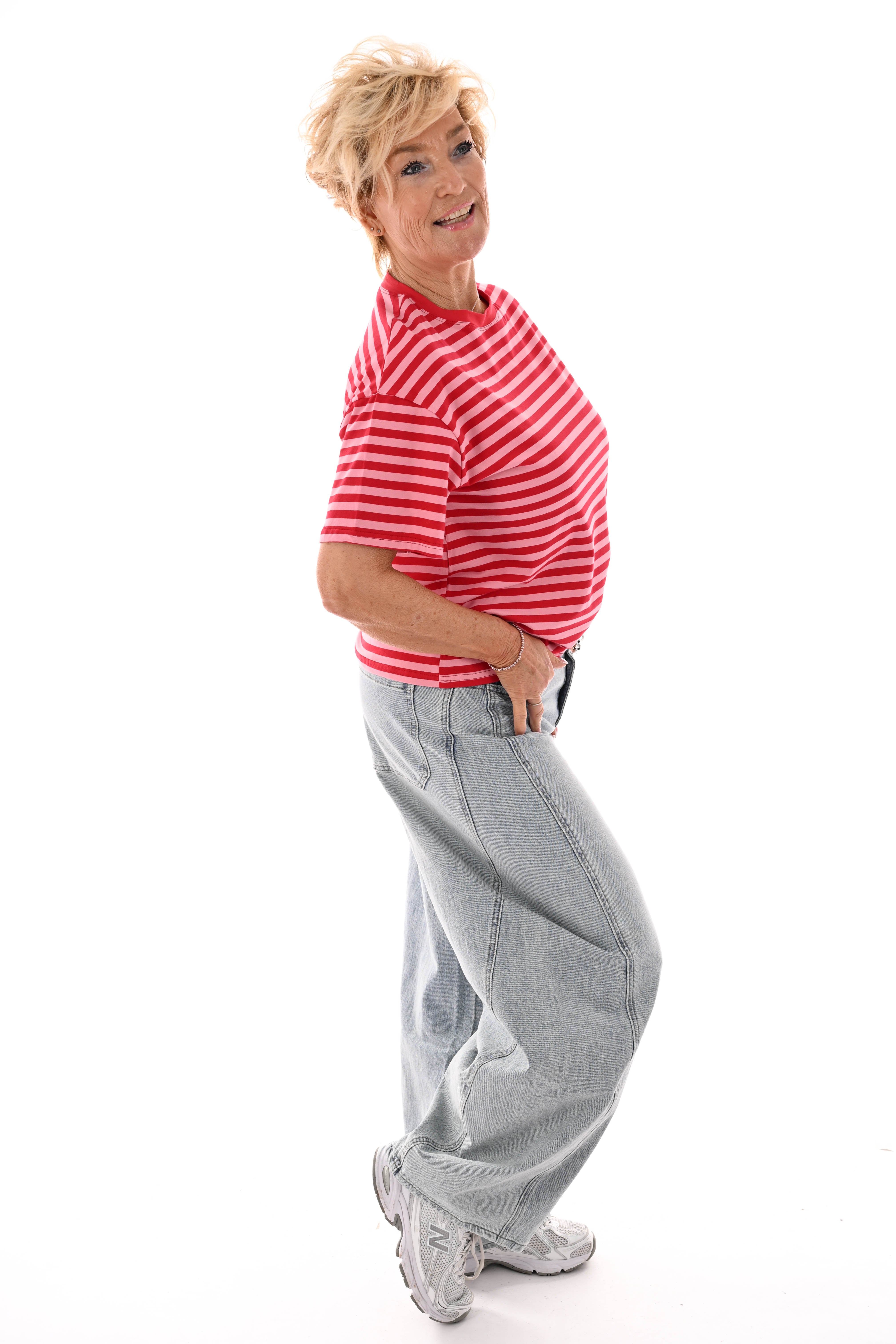 T-shirt streepjes rood/lichtroze