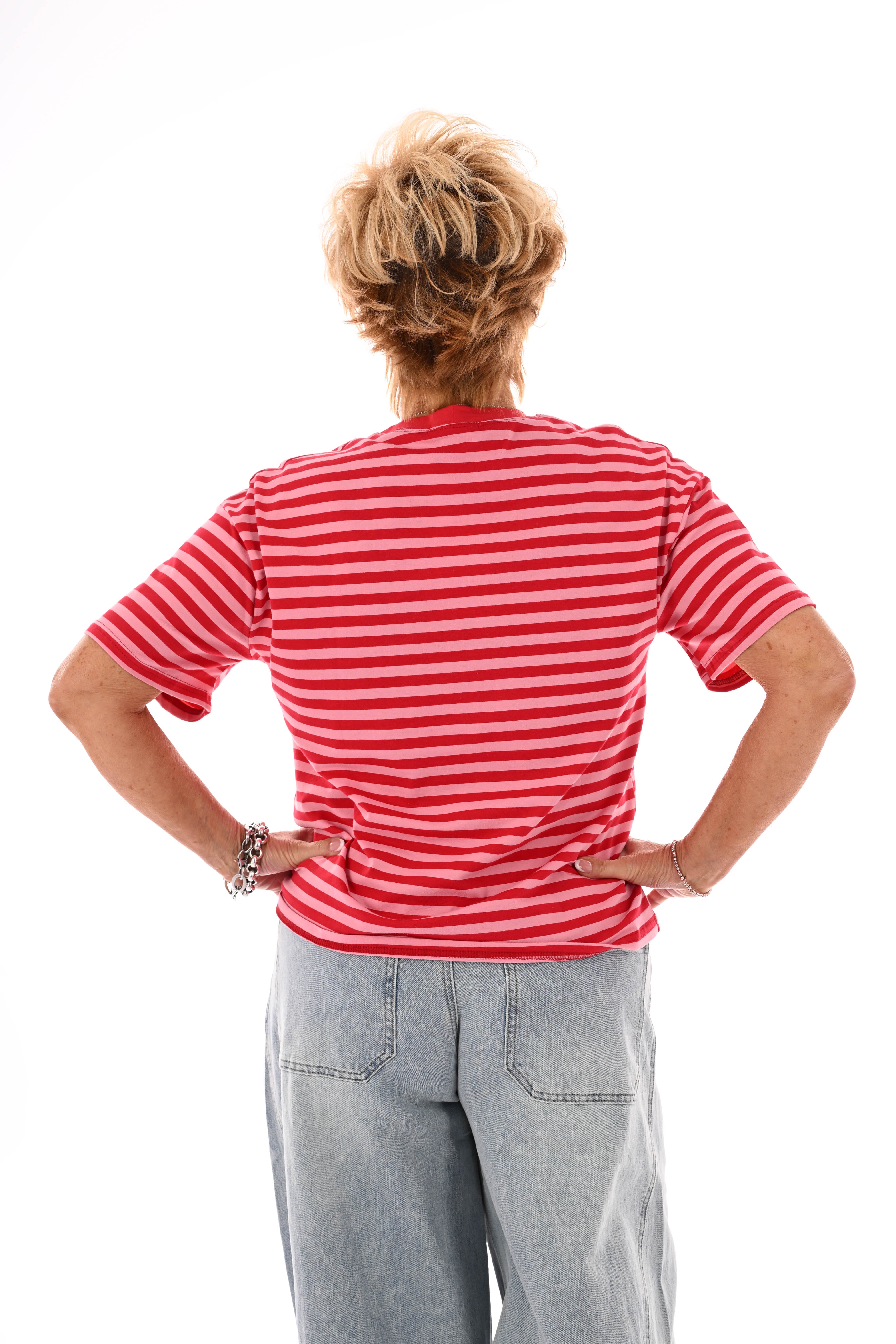 T-shirt streepjes rood/lichtroze