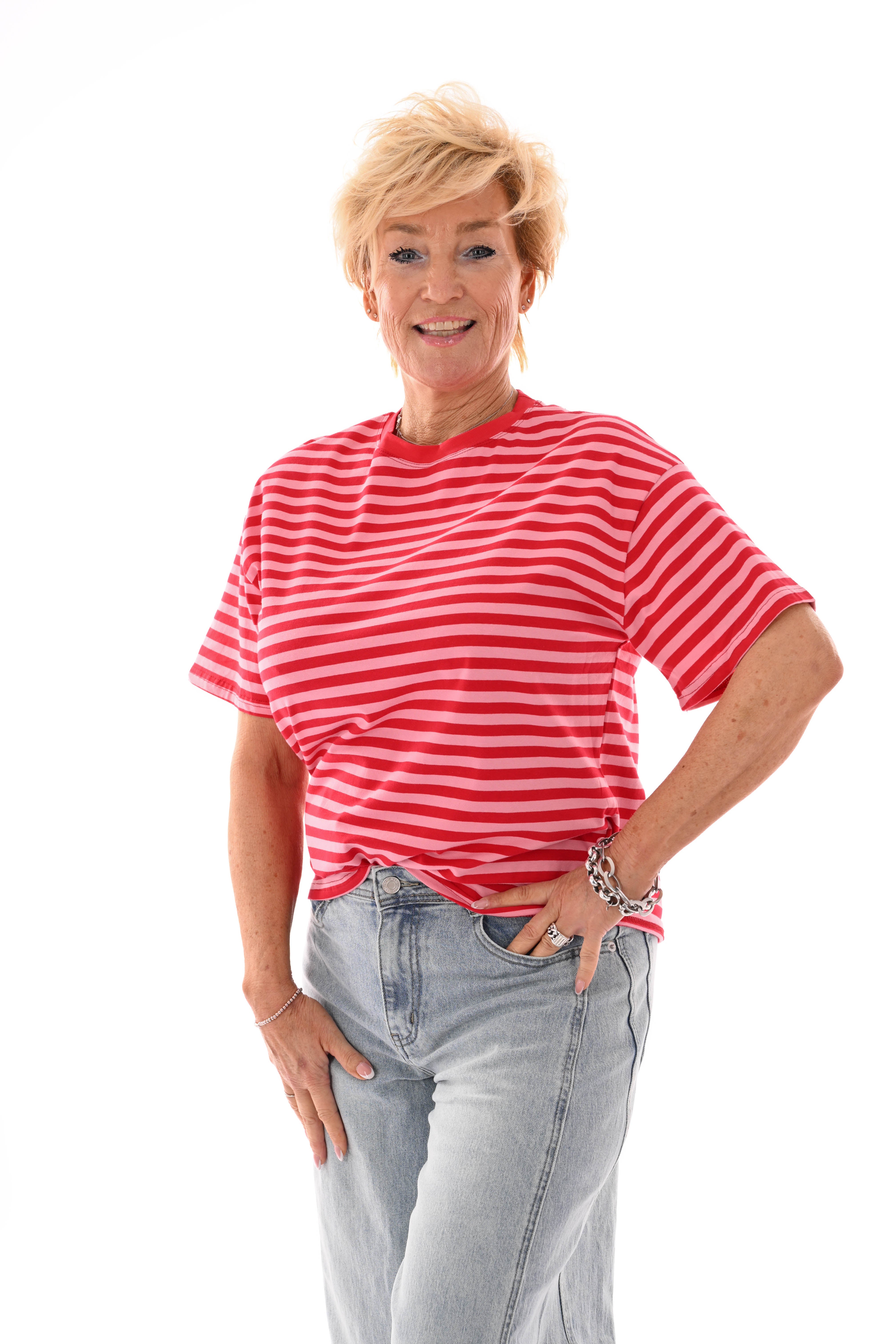 T-shirt streepjes rood/lichtroze