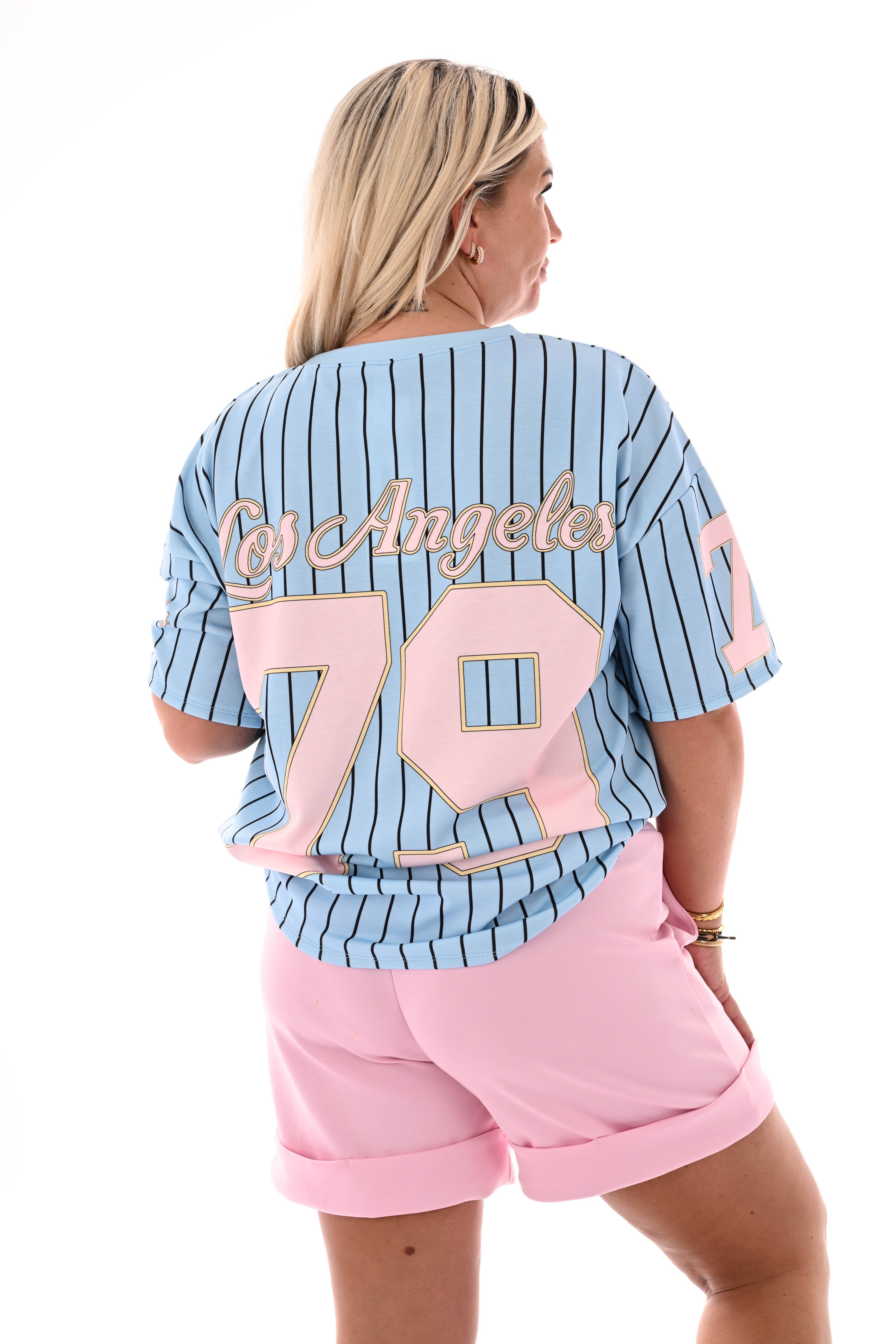 Top strepen korte mouwen Los Angeles lichtblauw