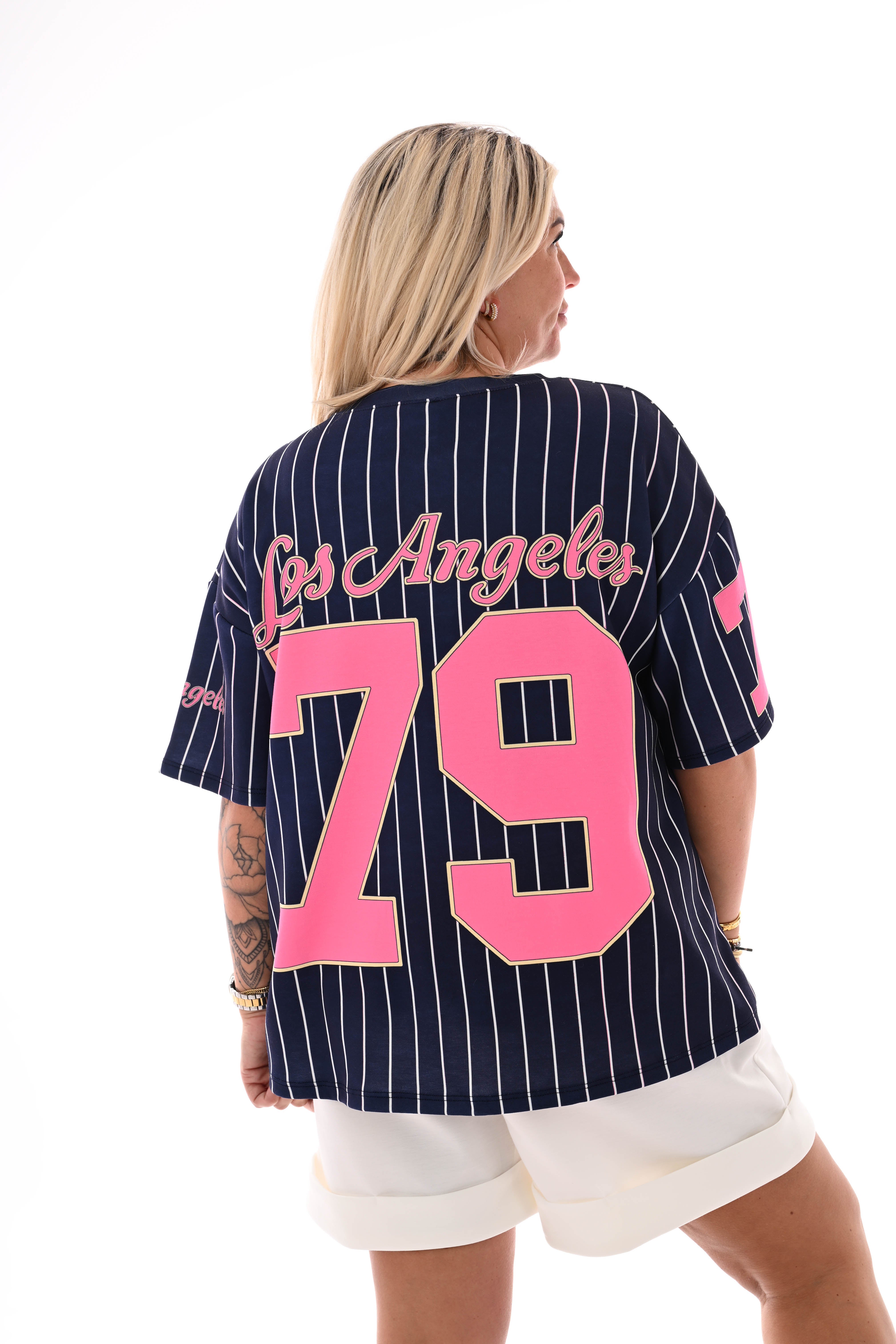Top strepen korte mouwen Los Angeles marineblauw