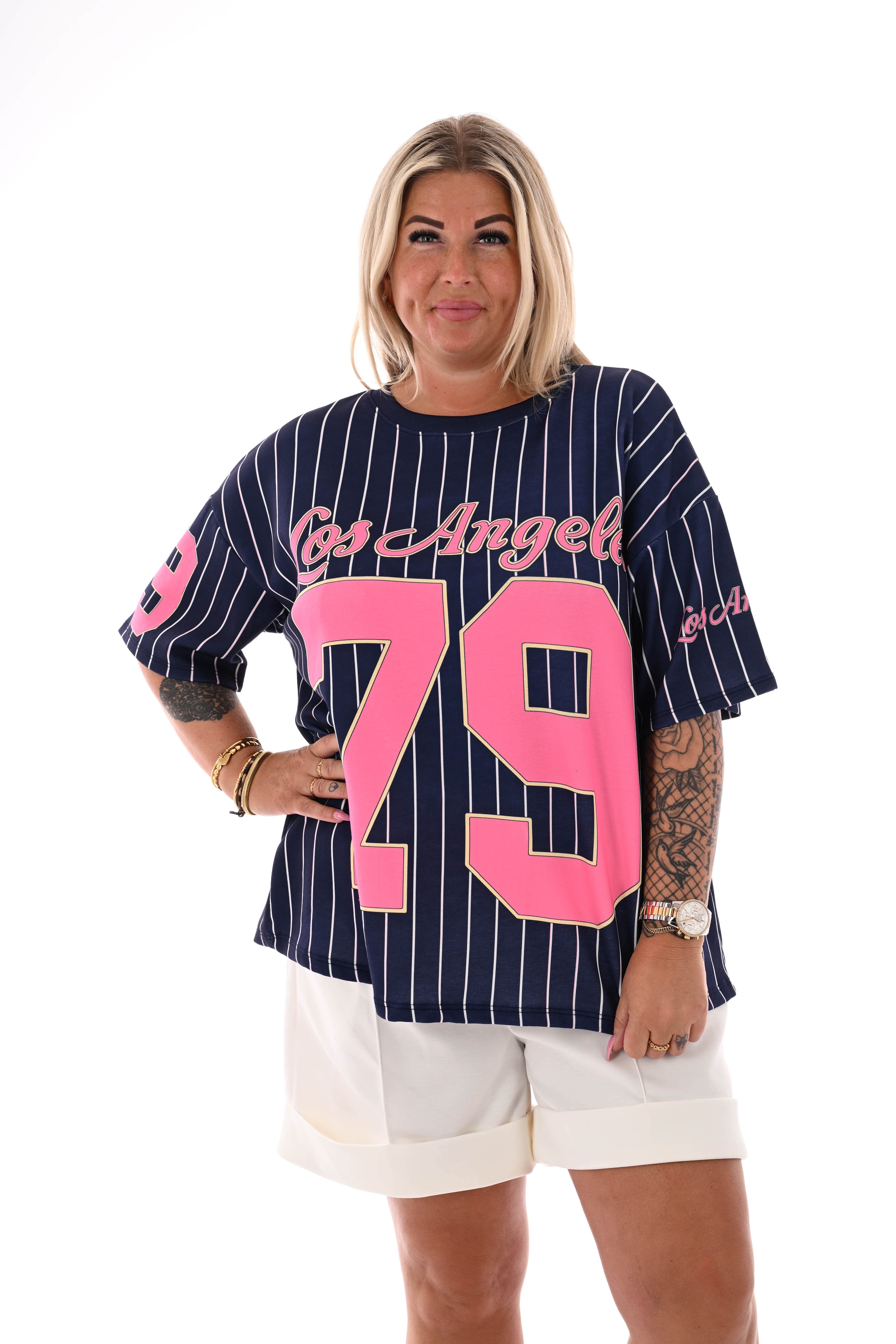 Top strepen korte mouwen Los Angeles marineblauw