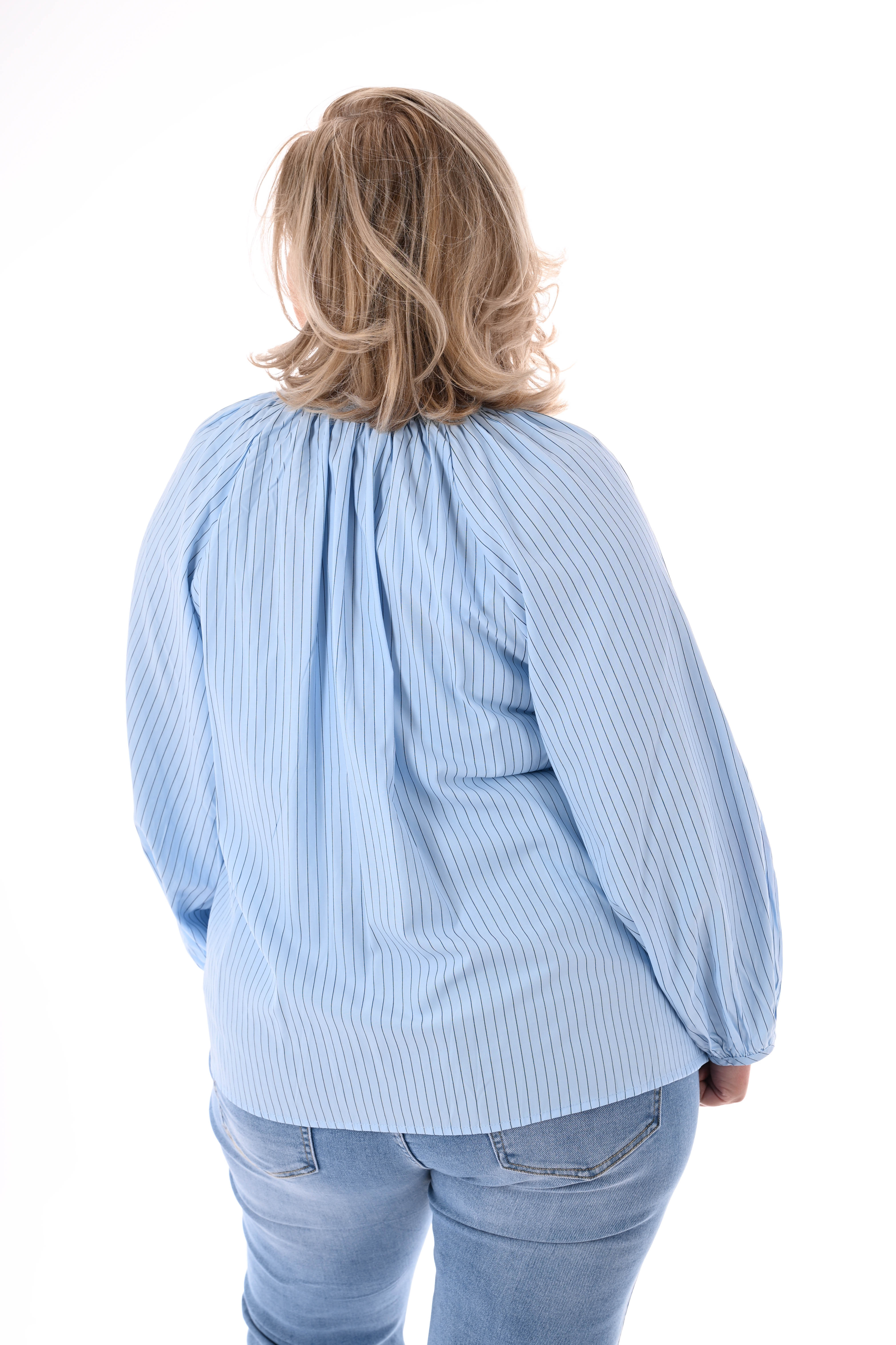 Top streepjes mouwdetails lichtblauw