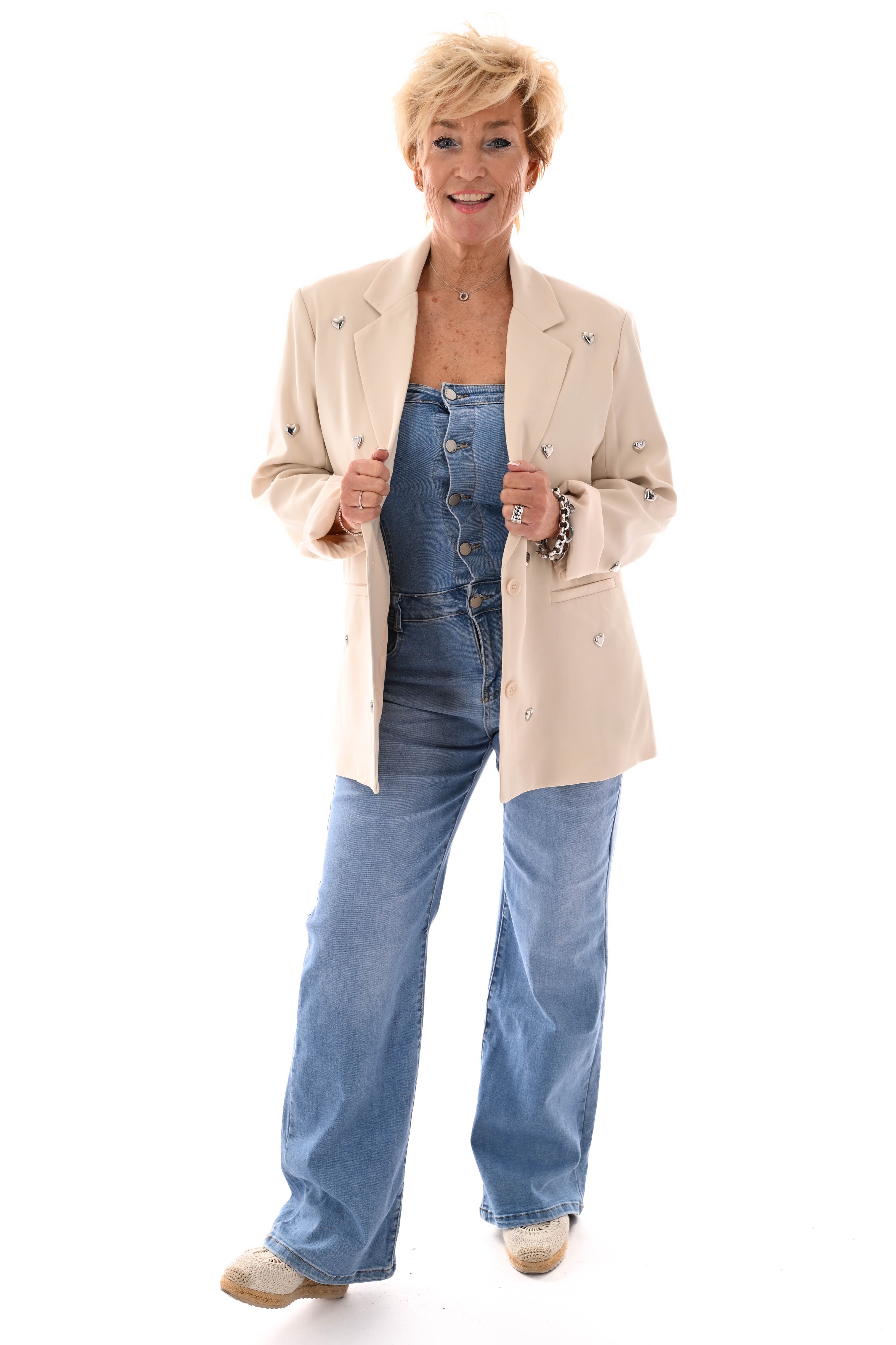 G-smack denim jumpsuit off-shoulder blauw