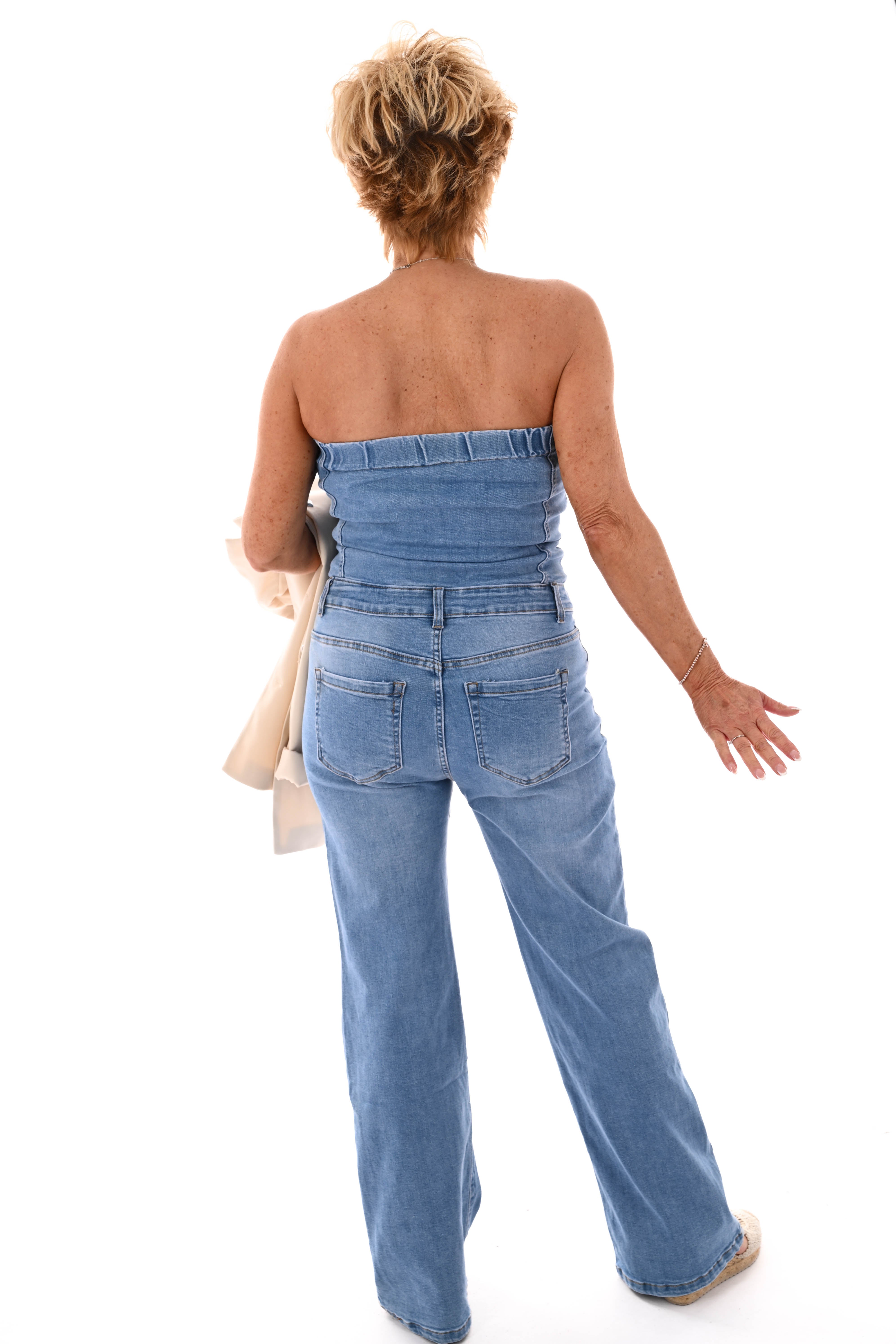 G-smack denim jumpsuit off-shoulder blauw