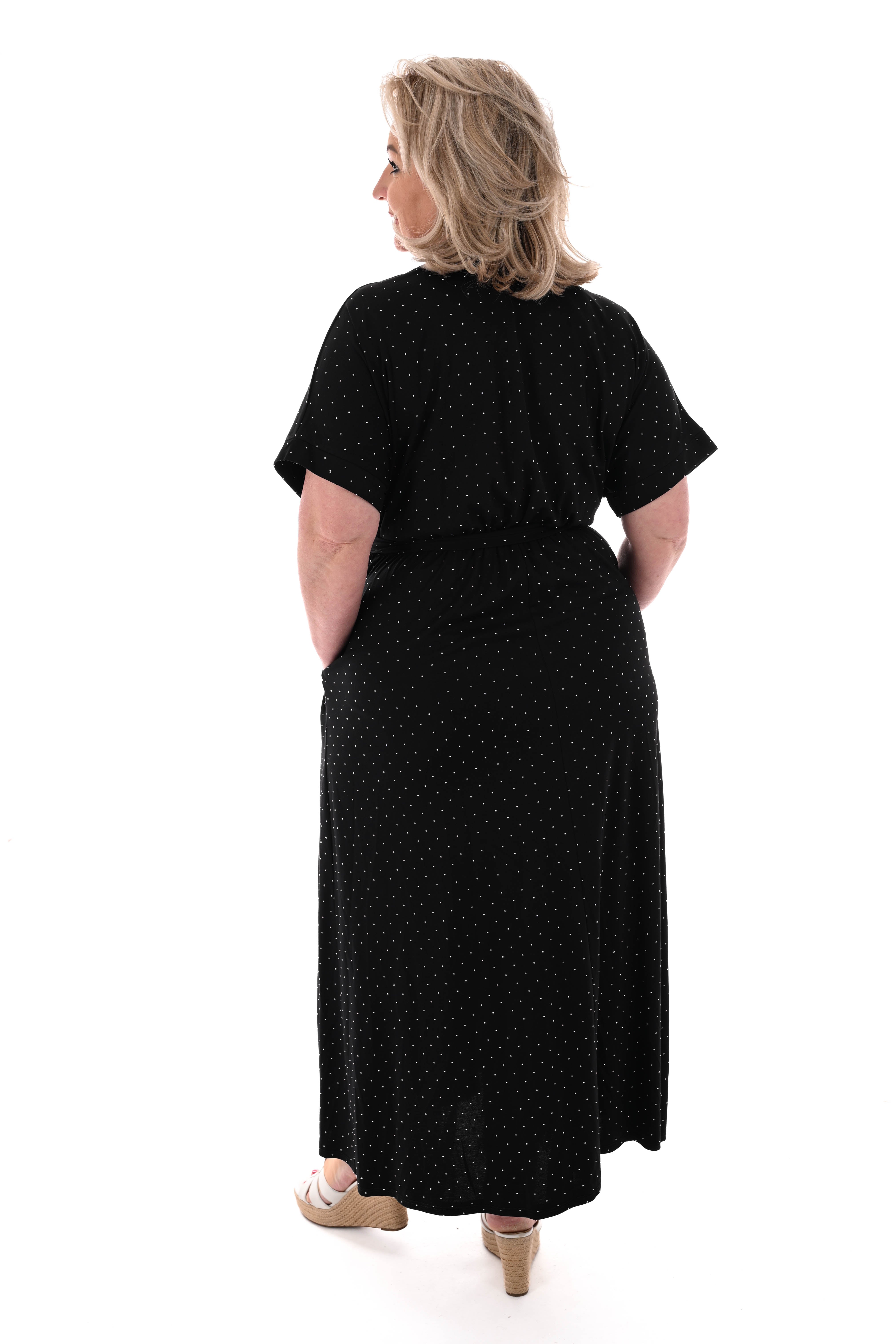 Maxi jurk overslag strass zwart