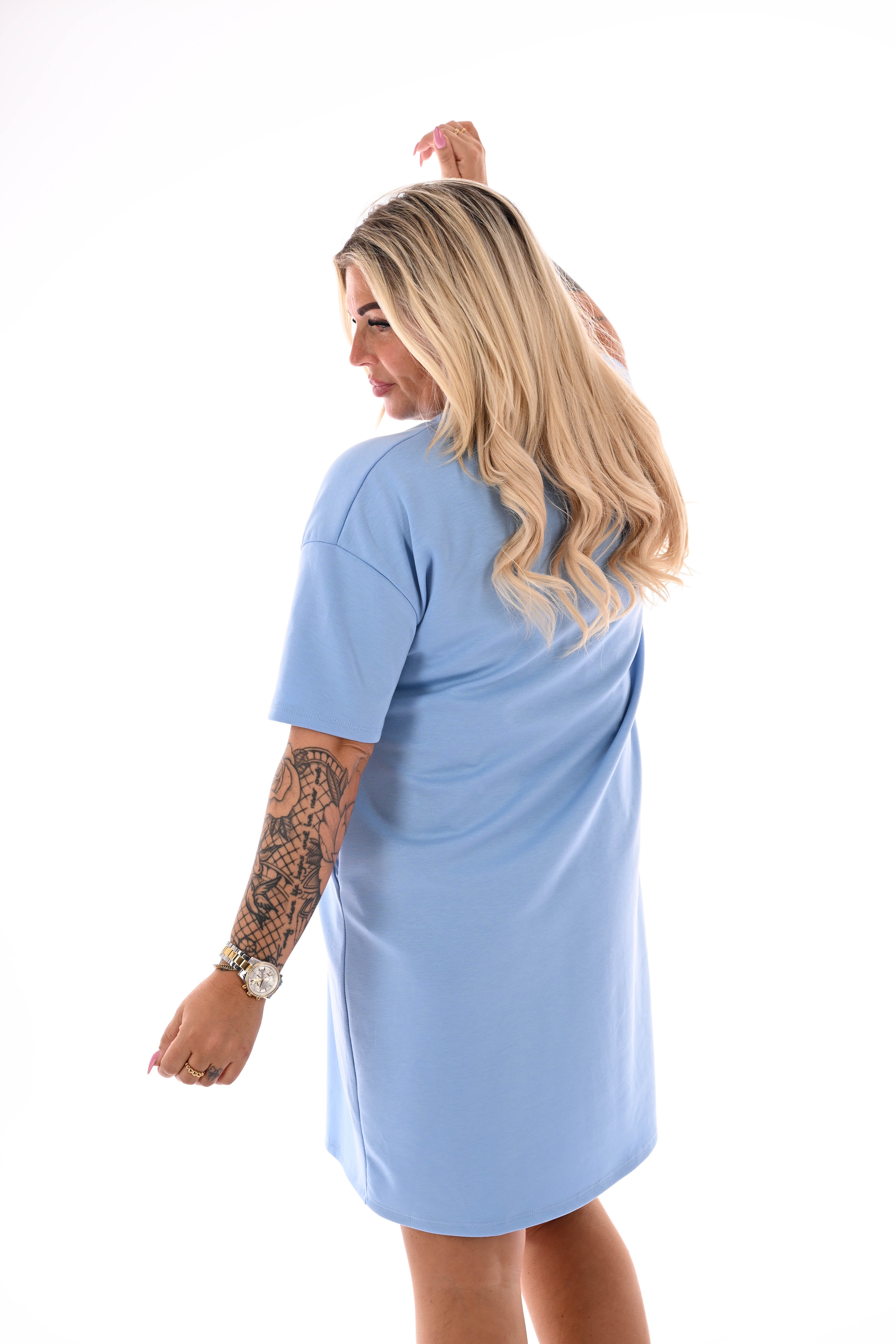 T-shirt dress panterprint borstzak strass lichtblauw