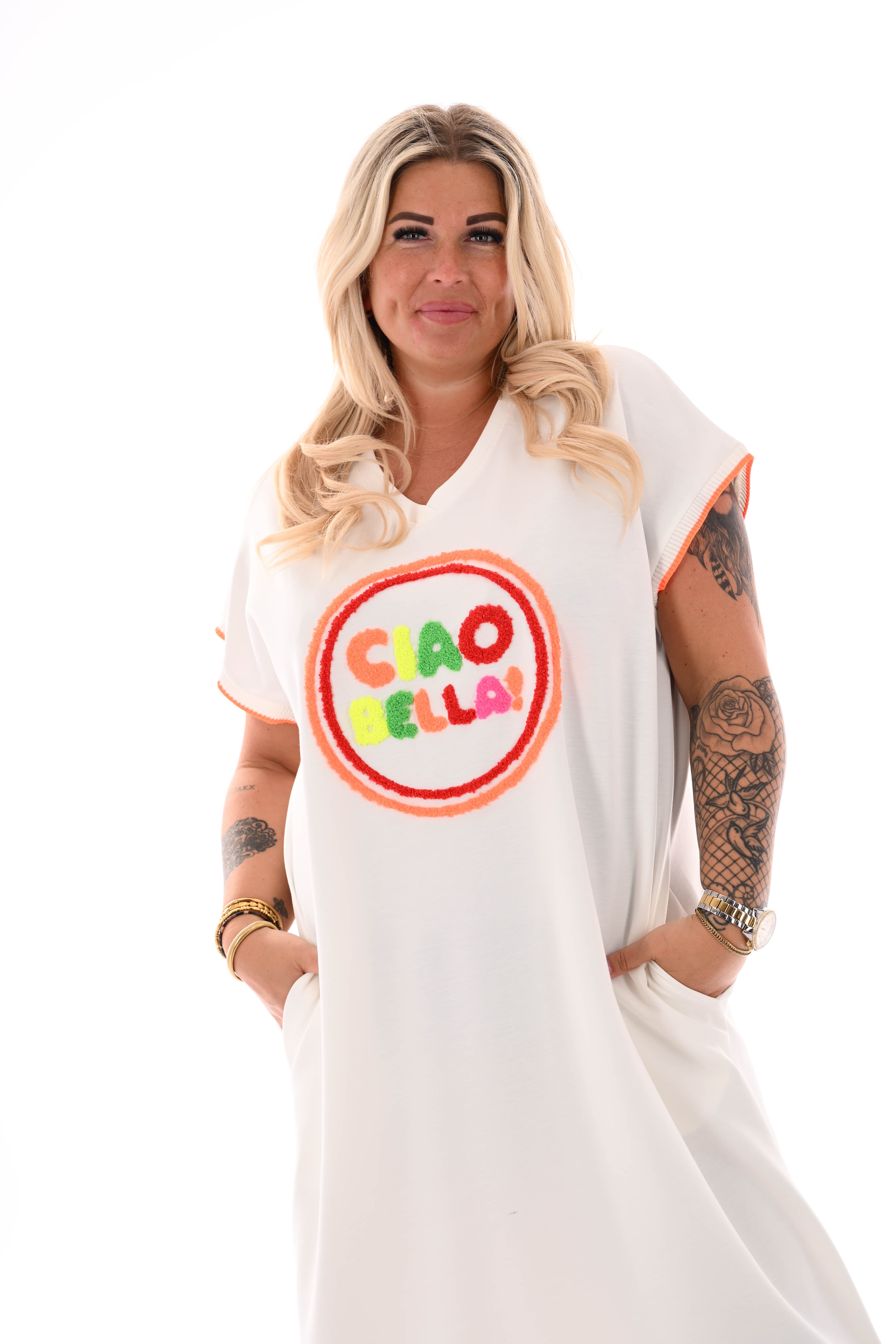 Lange sweaterdress v-hals Ciao Bella roomwit