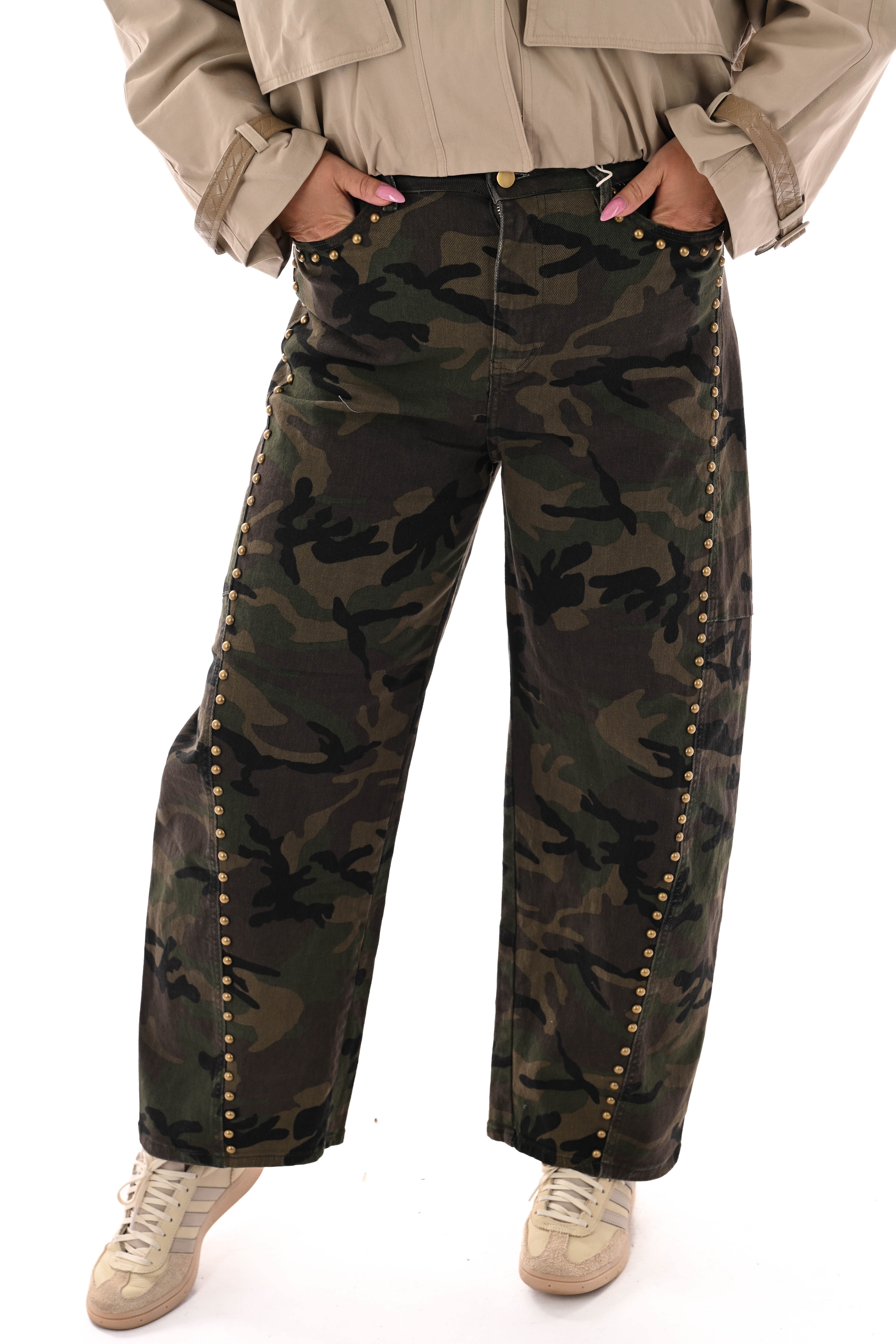 Barrel jeans army studs legergroen