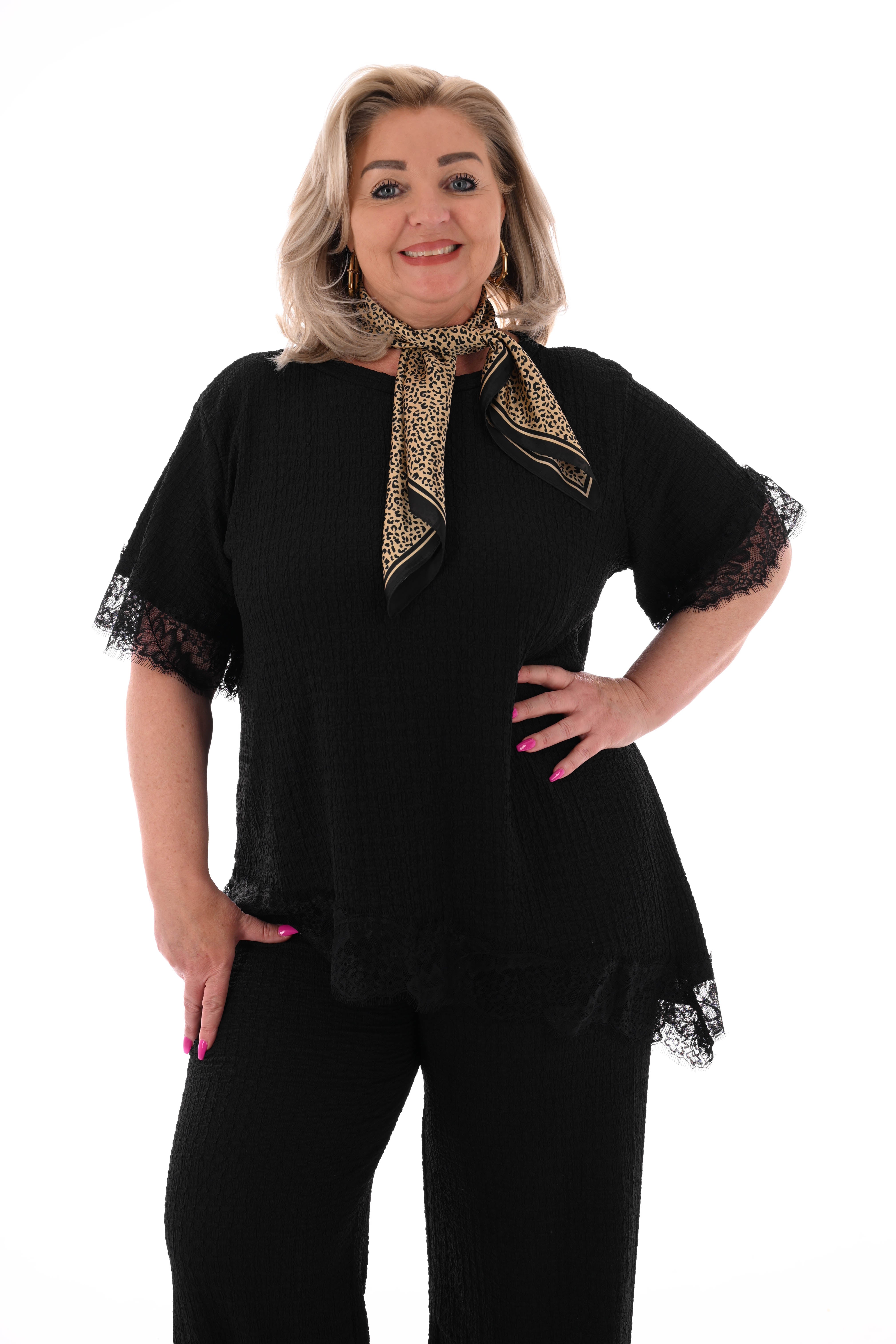 Tweedelig crepe set asymmetrisch zwart