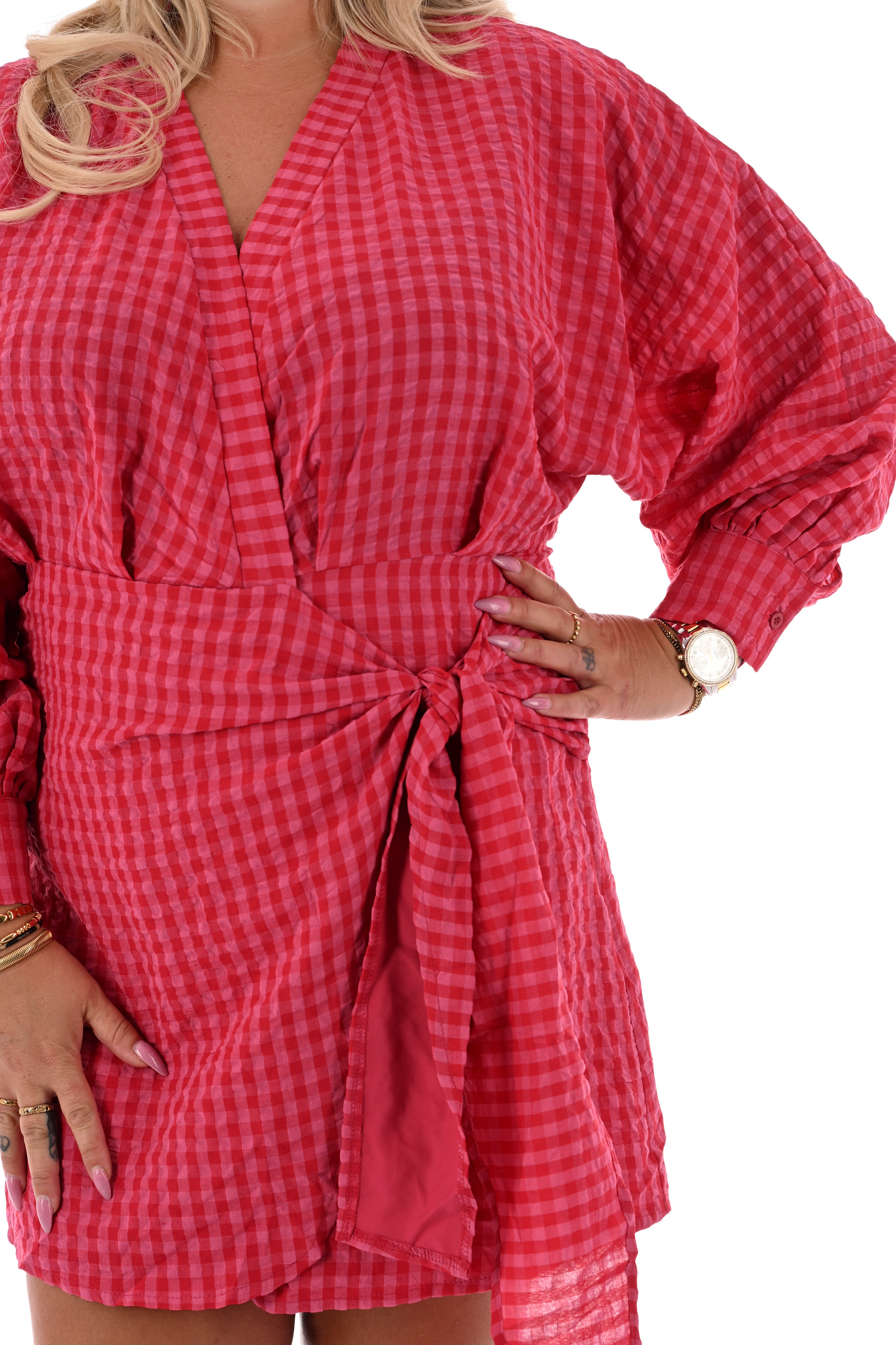 Kort wikkeljurkje blokjes lichtroze/rood