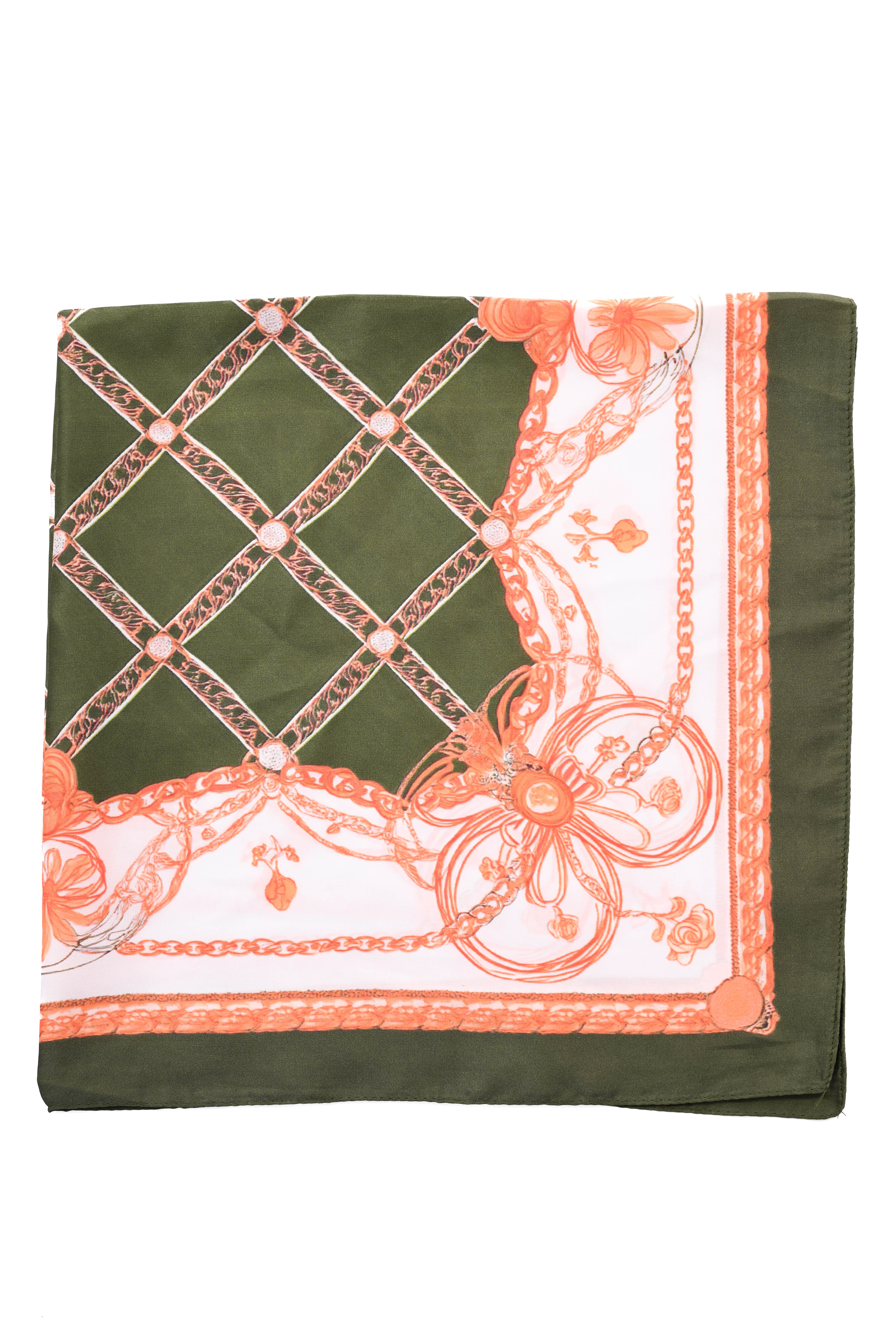 Kort sjaaltje chains oranje/donkergroen